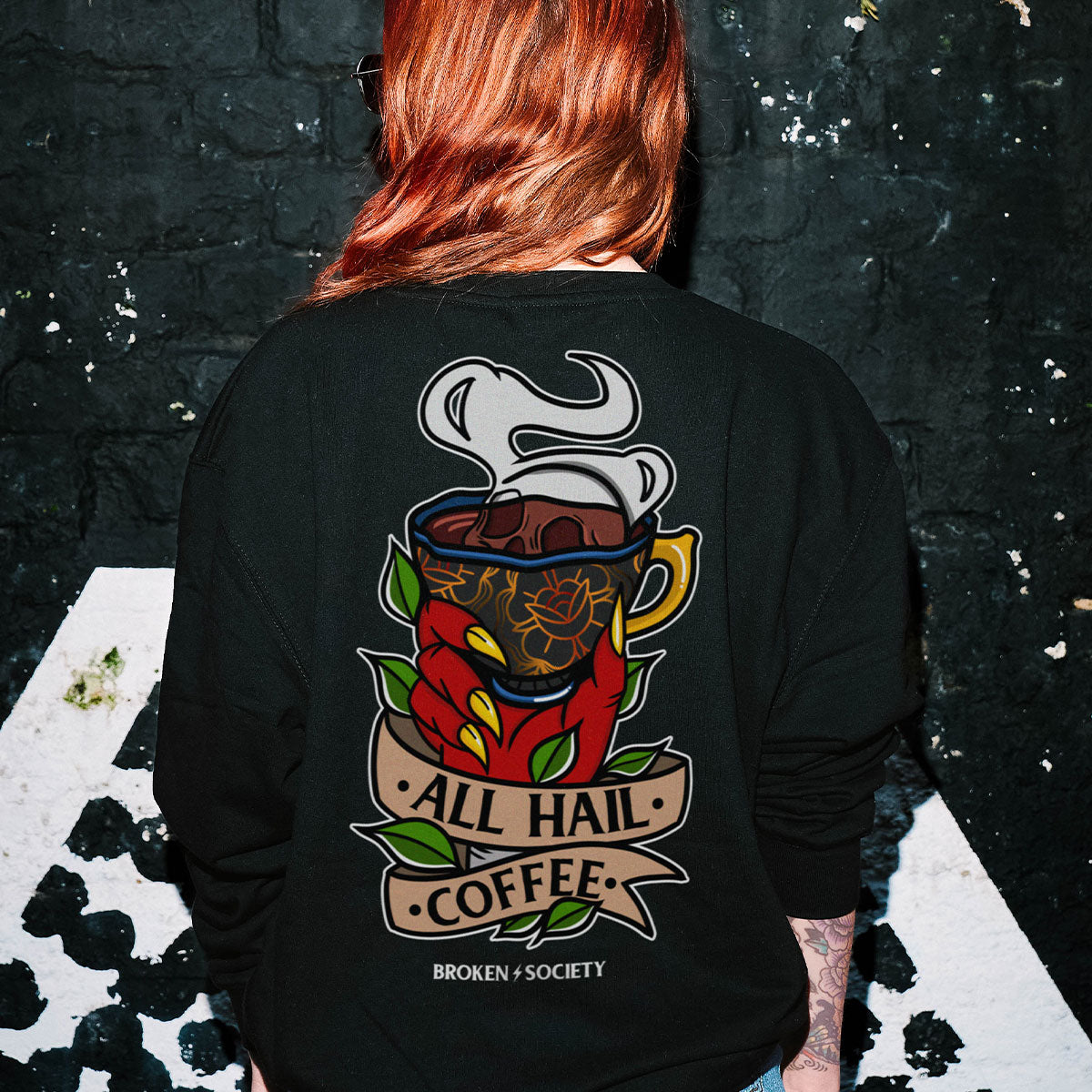 All Hail Coffee Sweatshirt (Unisex)-Tattoo Clothing, Tattoo Sweatshirt, JH030-Broken Society