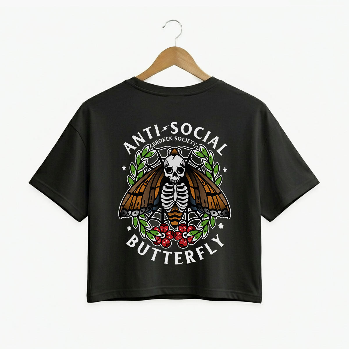 Anti-Social Butterfly Boxy Women's Fit T-Shirt-Tattoo Clothing, Tattoo T-Shirt, EP026-Broken Society