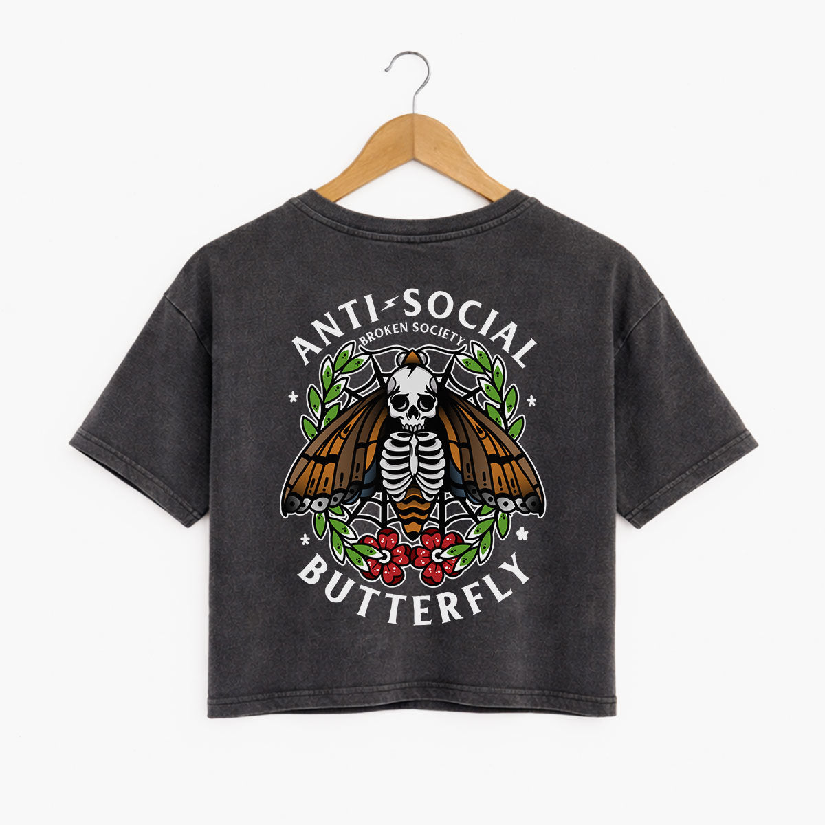 Anti-Social Butterfly Boxy Women's Fit T-Shirt-Tattoo Clothing, Tattoo T-Shirt, EP026-Broken Society