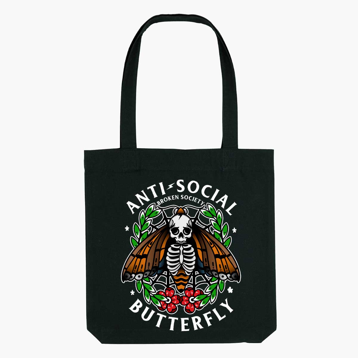 Anti-Social Butterfly Strong-As-Hell Tote Bag-Tattoo Apparel, Tattoo Accessories, Tattoo Gift, Tattoo Tote Bag-Broken Society