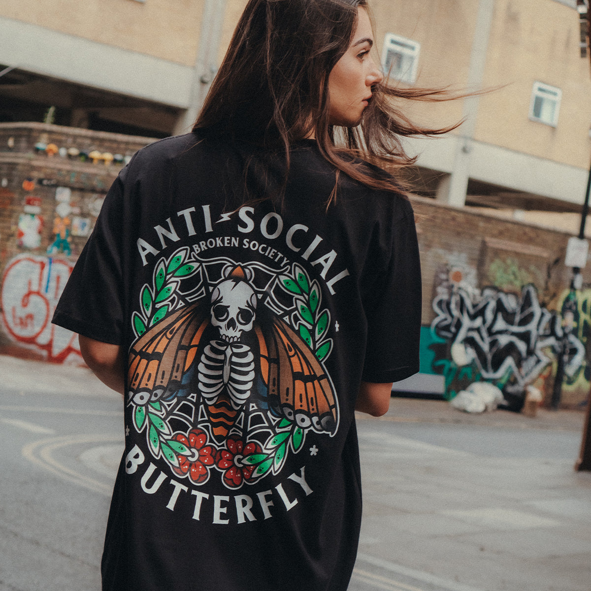 Anti-Social Butterfly T-Shirt (Unisex)-Tattoo Clothing, Tattoo T-Shirt, EP01-Broken Society