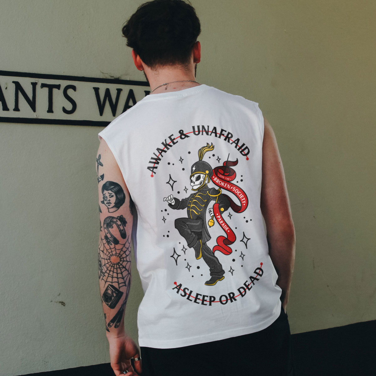 Awake And Unafraid Sleeveless T-Shirt (Unisex)-Tattoo Clothing, Tattoo Sleeveless T-Shirt, EP01S-Broken Society