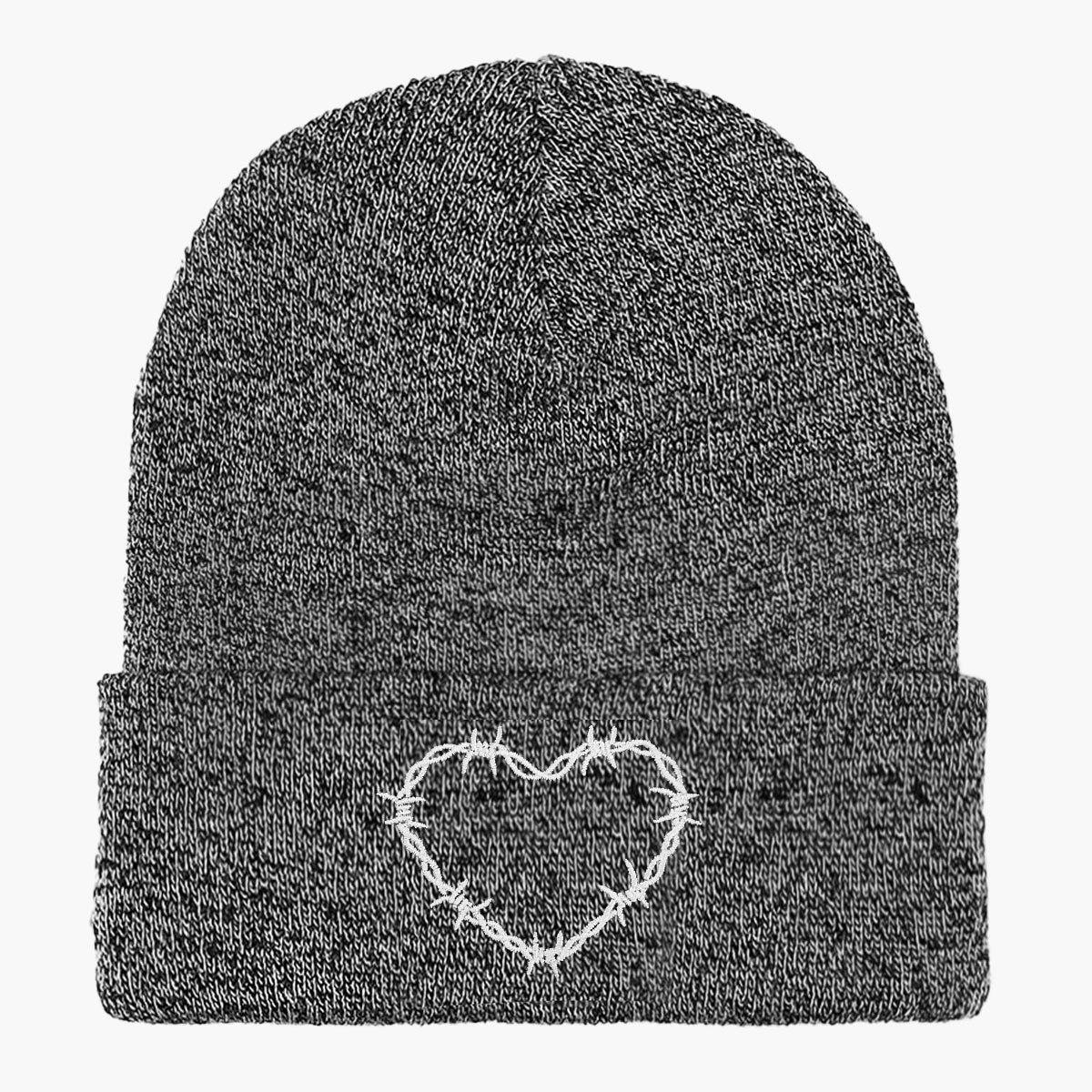 Barbed Wire Heart Embroidered Beanie (Unisex)-Tattoo Apparel, Tattoo Accessories, Tattoo Gift, Tattoo Beanie, BB45-Broken Society