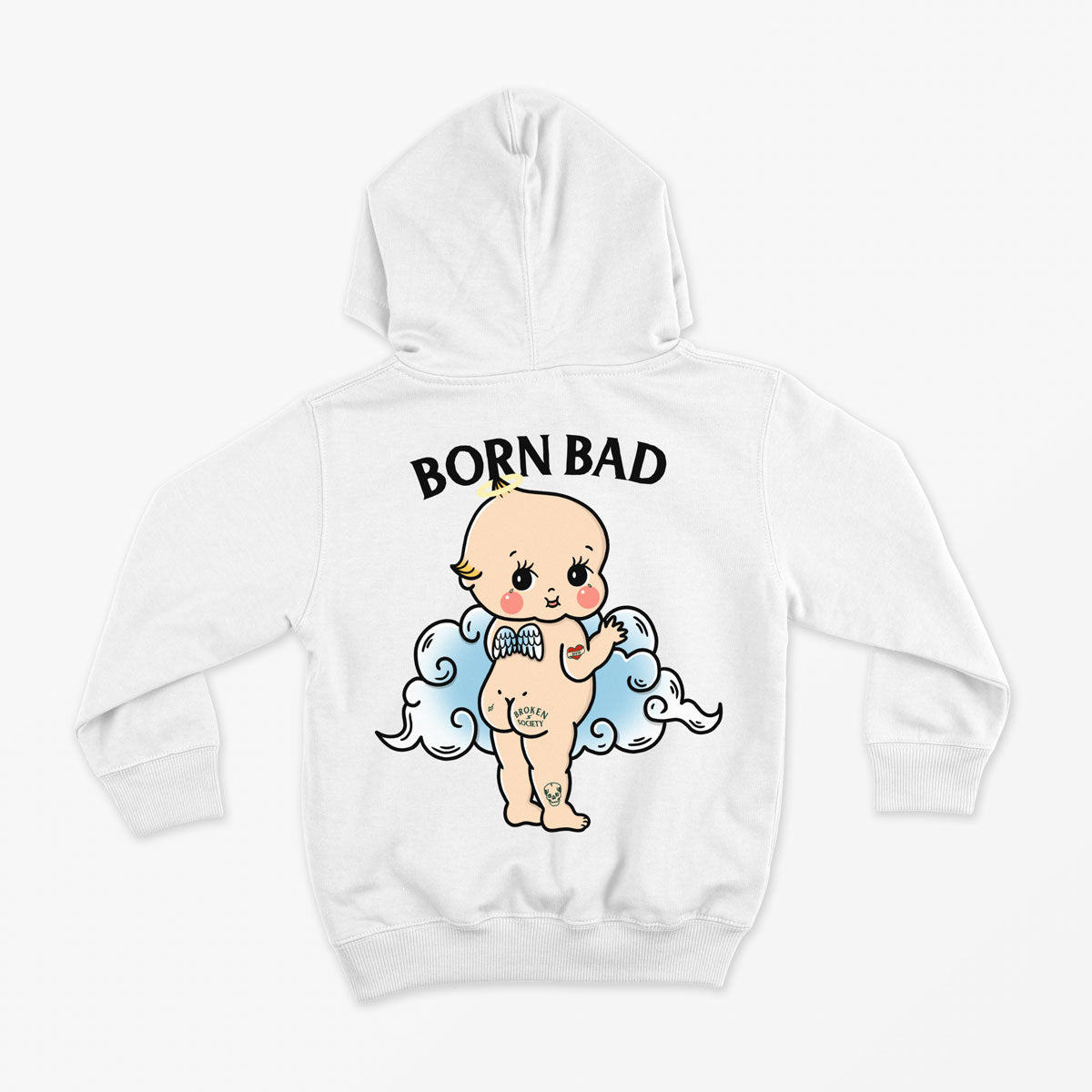 Born Bad Angel Kids Hoodie (Unisex)-Tattoo Clothing, Tattoo Hoodie, JH001B-Broken Society