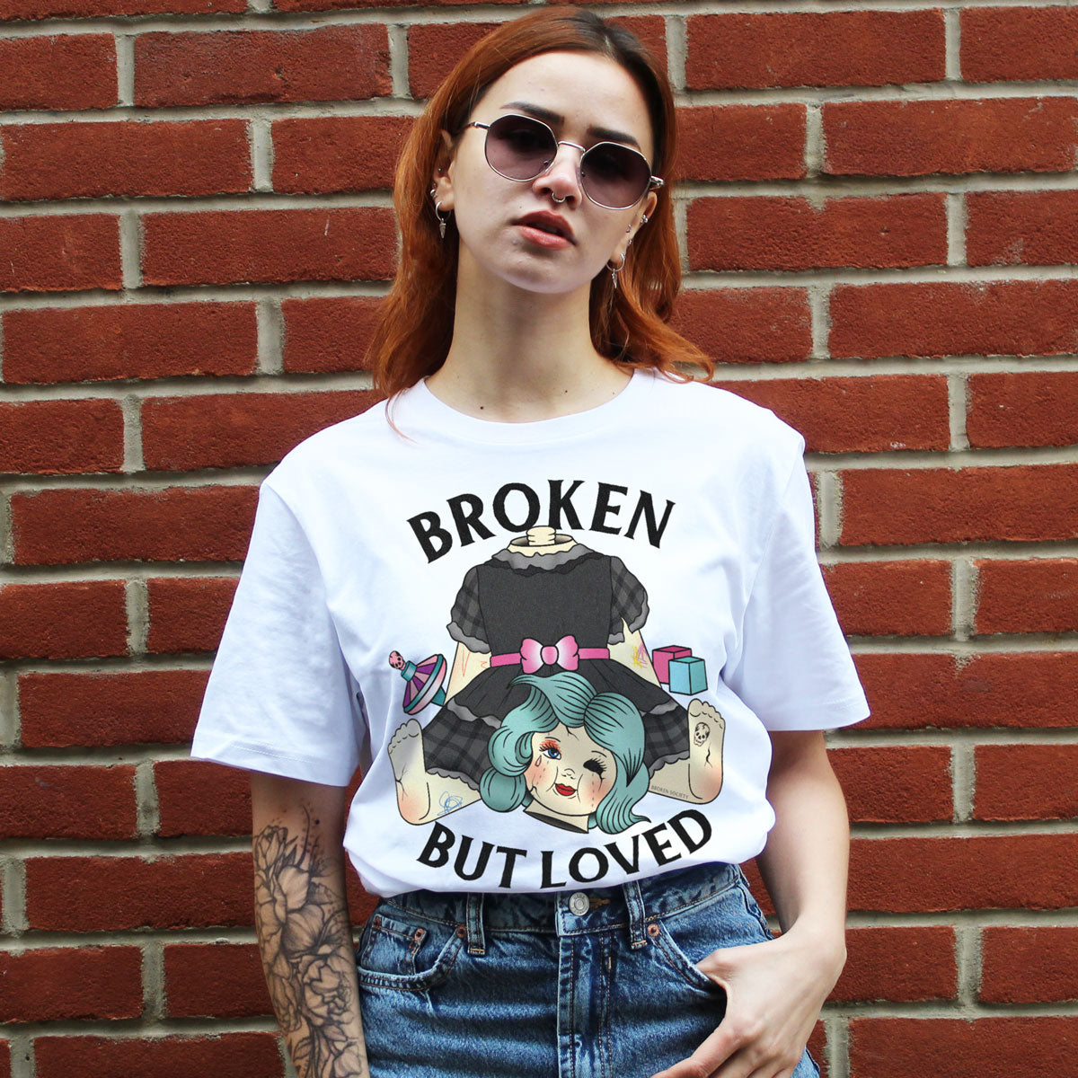 Broken But Loved T-shirt (Unisex)-Tattoo Clothing, Tattoo T-Shirt, N03-Broken Society