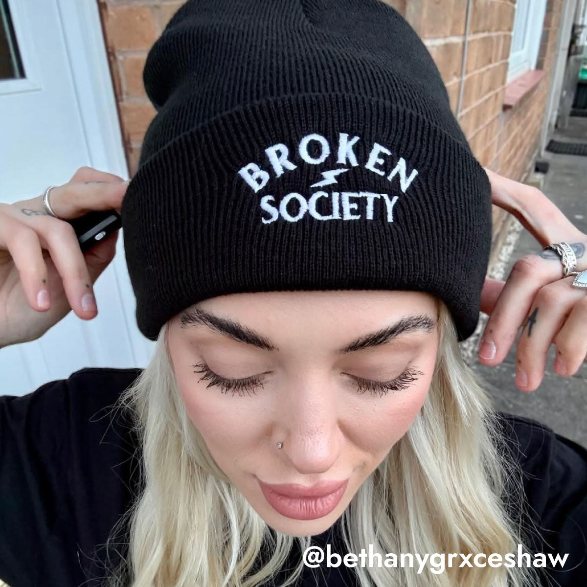 Broken Society Embroidered Beanie-Tattoo Apparel, Tattoo Accessories, Tattoo Gift, Tattoo Beanie, BB45-Broken Society