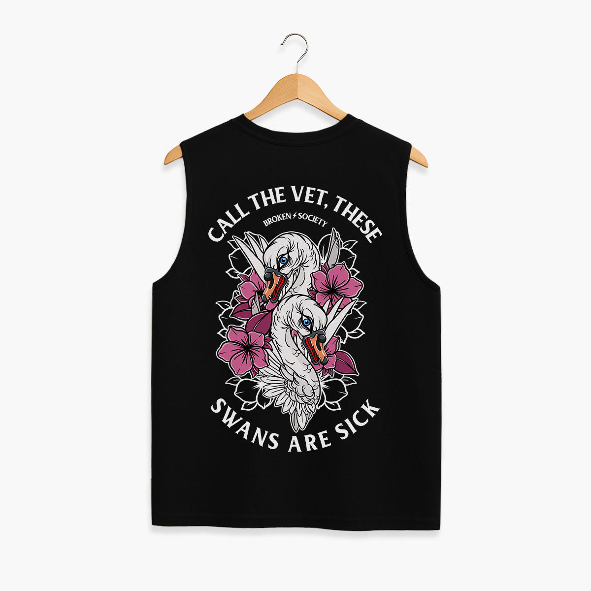 Call The Vet, These Swans Are Sick Sleeveless T-Shirt (Unisex)-Tattoo Clothing, Tattoo Sleeveless T-Shirt, EP01S-Broken Society