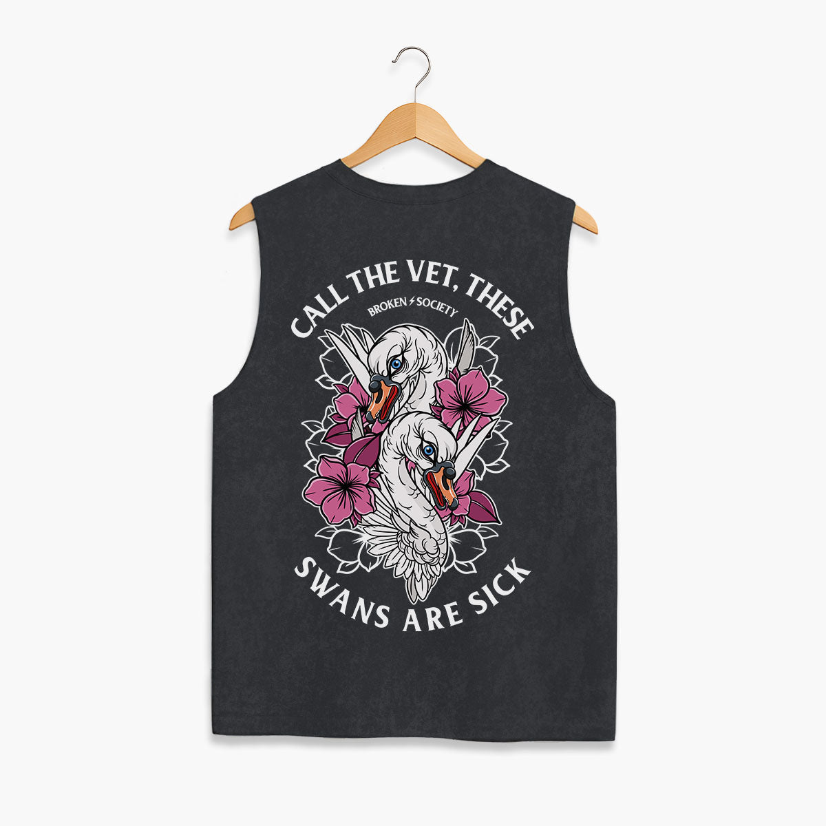 Call The Vet, These Swans Are Sick Sleeveless T-Shirt (Unisex)-Tattoo Clothing, Tattoo Sleeveless T-Shirt, EP01S-Broken Society