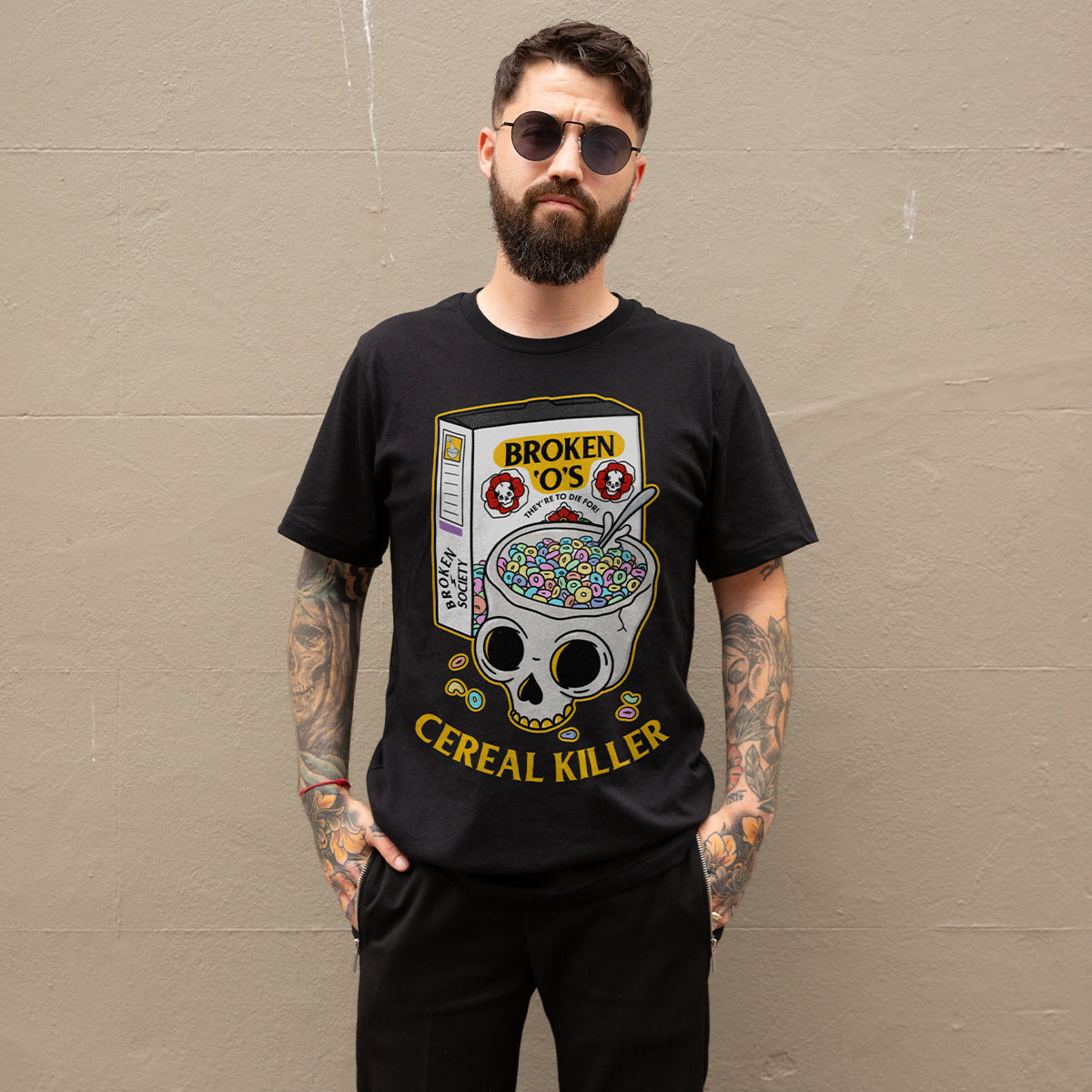 Cereal Killer Front Print T-Shirt (Unisex)-Tattoo Clothing, Tattoo T-Shirt, EP01-Broken Society