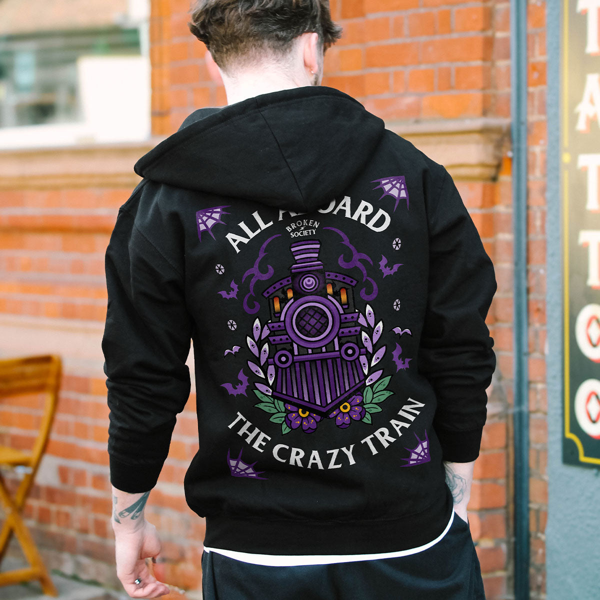 Crazy Train Hoodie (Unisex)-Tattoo Clothing, Tattoo Hoodie, JH001-Broken Society