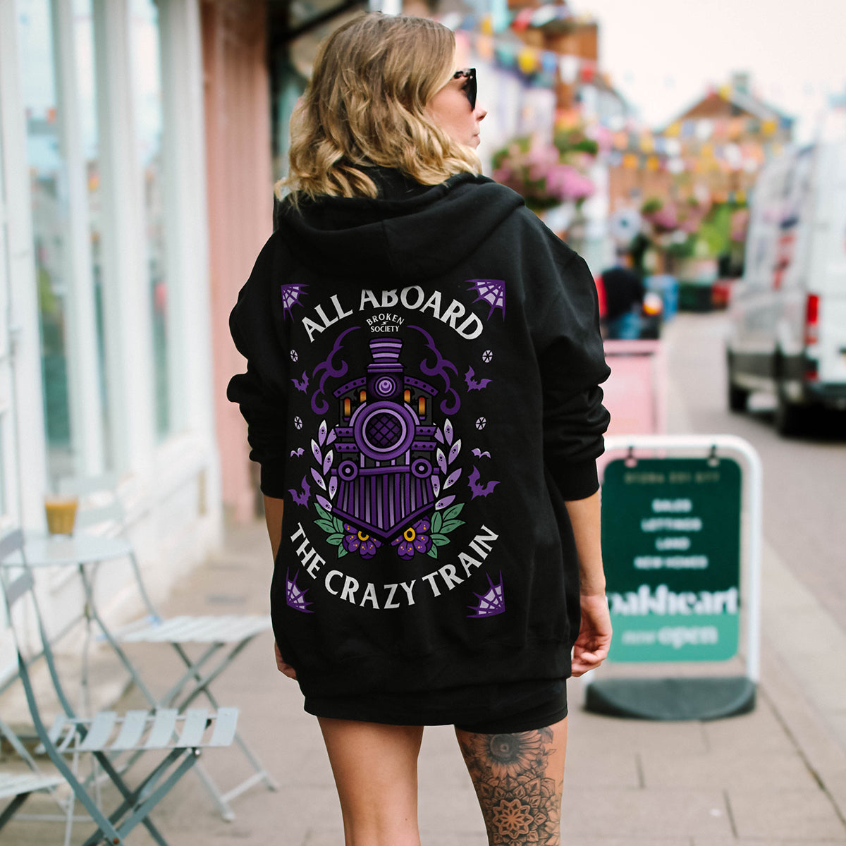 Crazy Train Zip-Up Hoodie (Unisex)-Tattoo Clothing, Tattoo Zip-Up Hoodie, JH050-Broken Society
