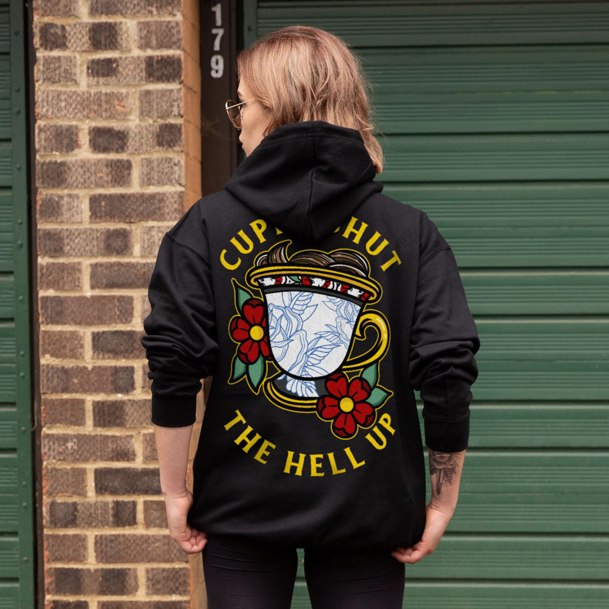 Cuppa Shut The Hell Up Hoodie (Unisex)-Tattoo Clothing, Tattoo Hoodie, JH001-Broken Society