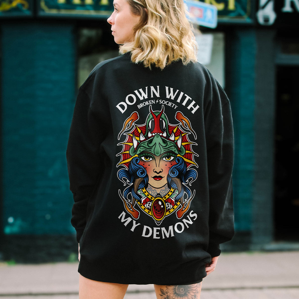 Down With My Demons Sweatshirt (Unisex)-Tattoo Clothing, Tattoo Sweatshirt, JH030-Broken Society