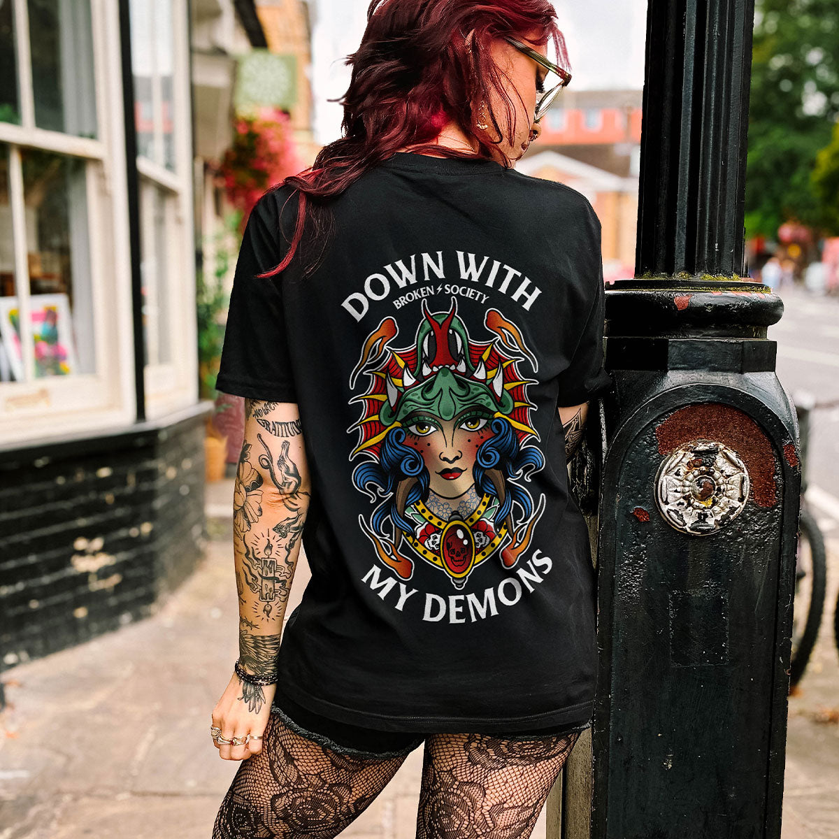 Down With My Demons T-Shirt (Unisex)-Tattoo Clothing, Tattoo T-Shirt, EP01-Broken Society