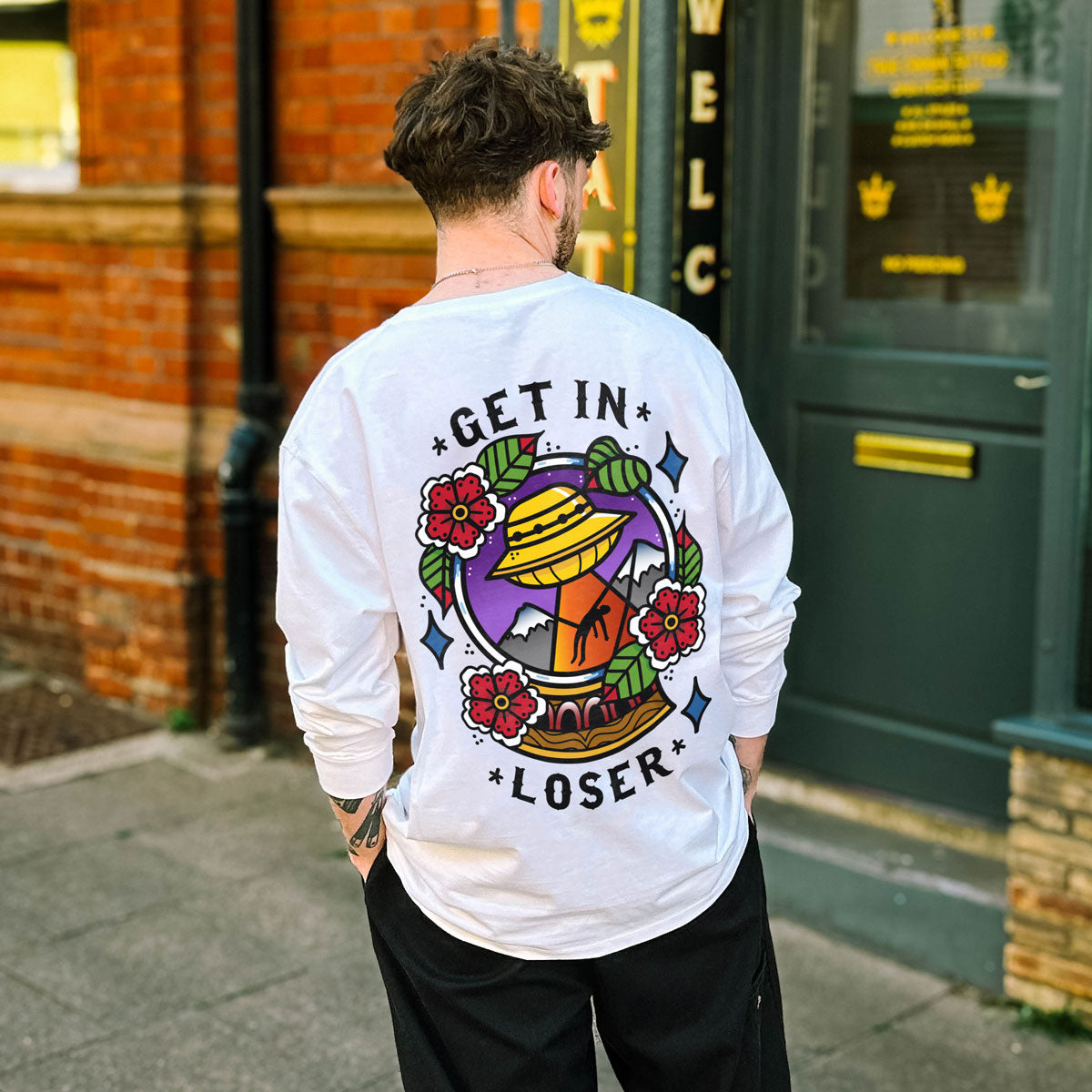 Get In Loser Long Sleeve T-Shirt (Unisex)-Tattoo Clothing, Tattoo Long Sleeve T-Shirt, EP185L-Broken Society