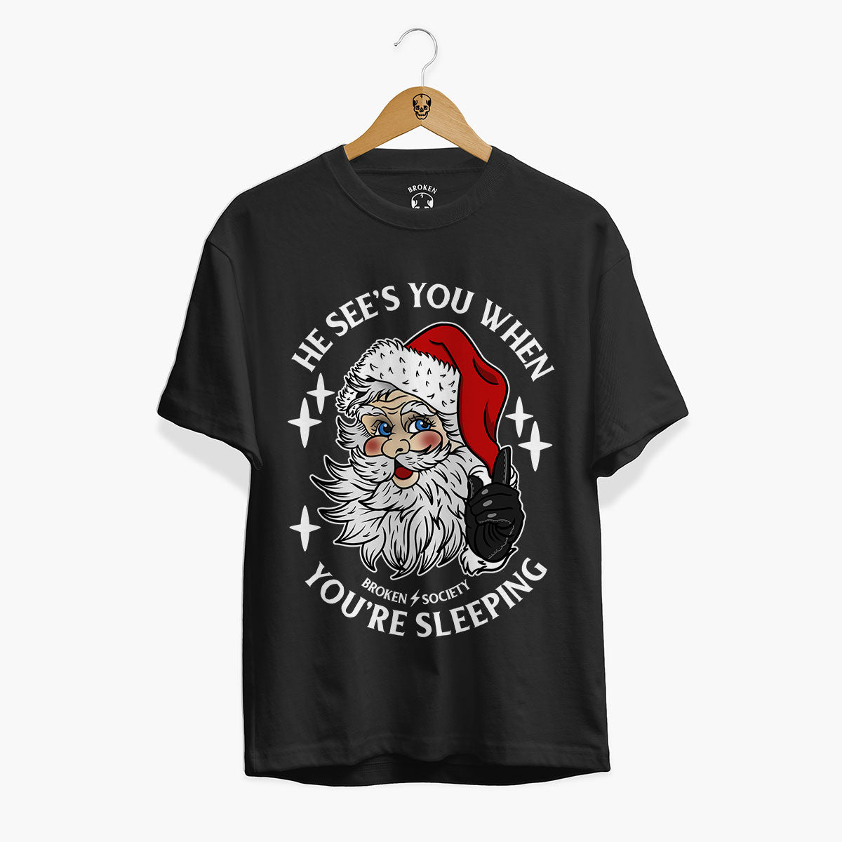 He Sees You When You're Sleeping Christmas T-Shirt (Unisex)-Tattoo Clothing, Tattoo T-Shirt, EP01-Broken Society