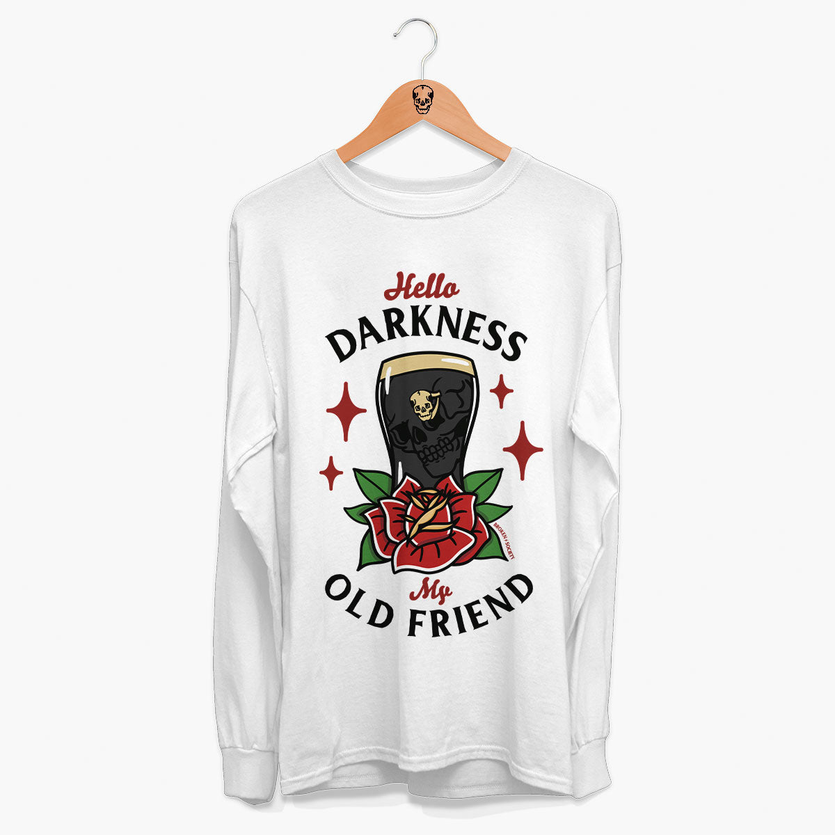 Hello Darkness Front Print Long Sleeve T-Shirt (Unisex)-Tattoo Clothing, Tattoo Long Sleeve T-Shirt, EP185L-Broken Society