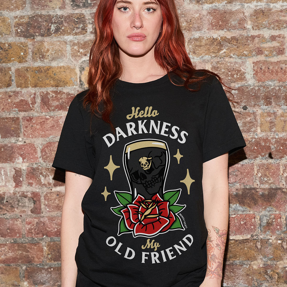 Hello Darkness Front Print T-Shirt (Unisex)-Tattoo Clothing, Tattoo T-Shirt, EP01-Broken Society