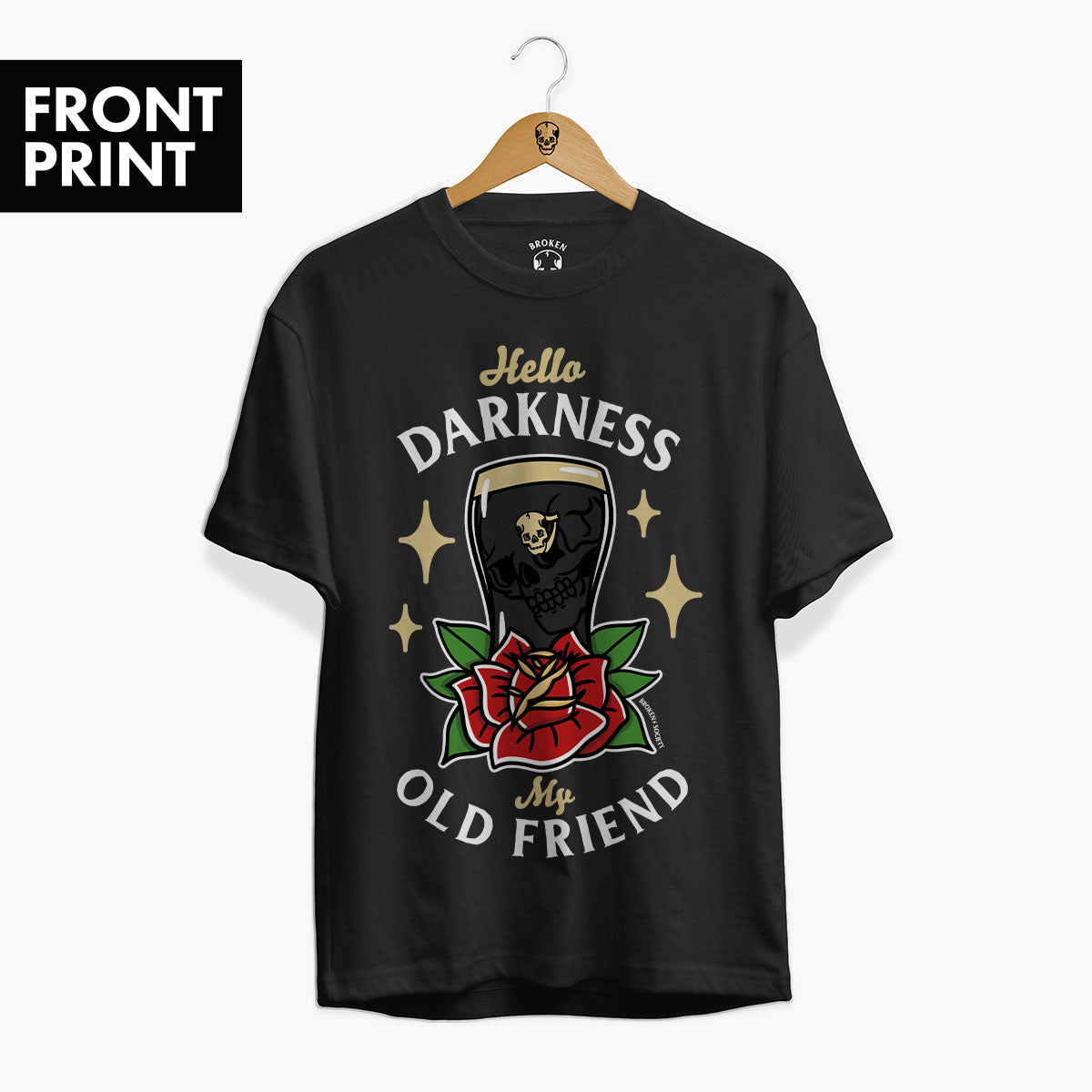 Hello Darkness Front Print T-Shirt (Unisex)-Tattoo Clothing, Tattoo T-Shirt, EP01-Broken Society
