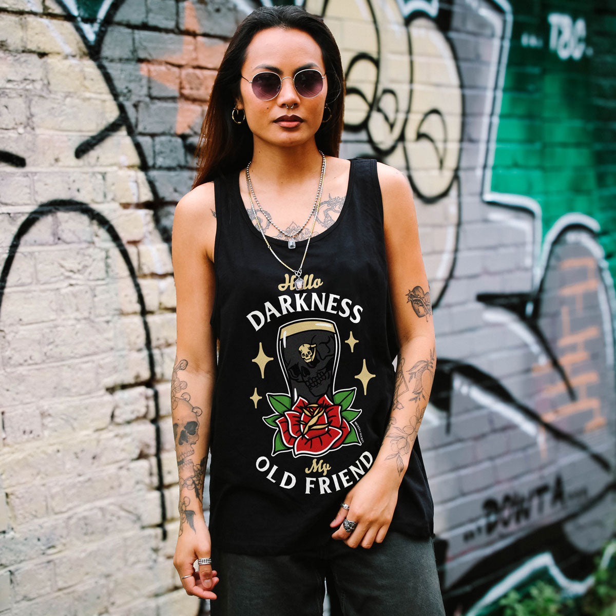 Hello Darkness Front Print Tank (Unisex)-Tattoo Clothing, Tattoo Tank, 03980-Broken Society
