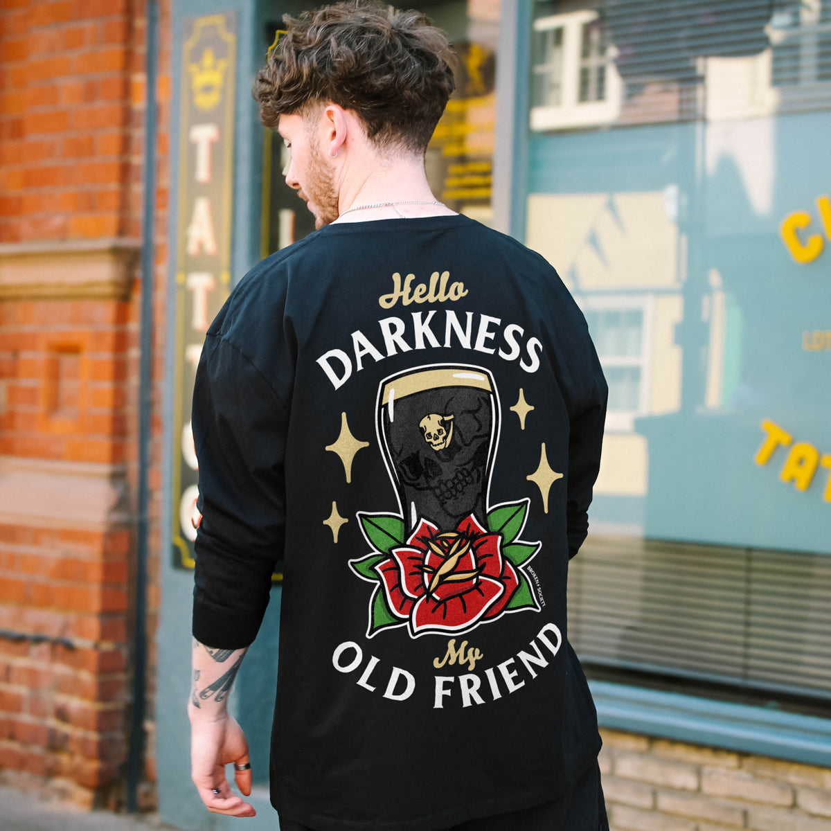 Hello Darkness Long Sleeve T-Shirt (Unisex)-Tattoo Clothing, Tattoo Long Sleeve T-Shirt, EP185L-Broken Society