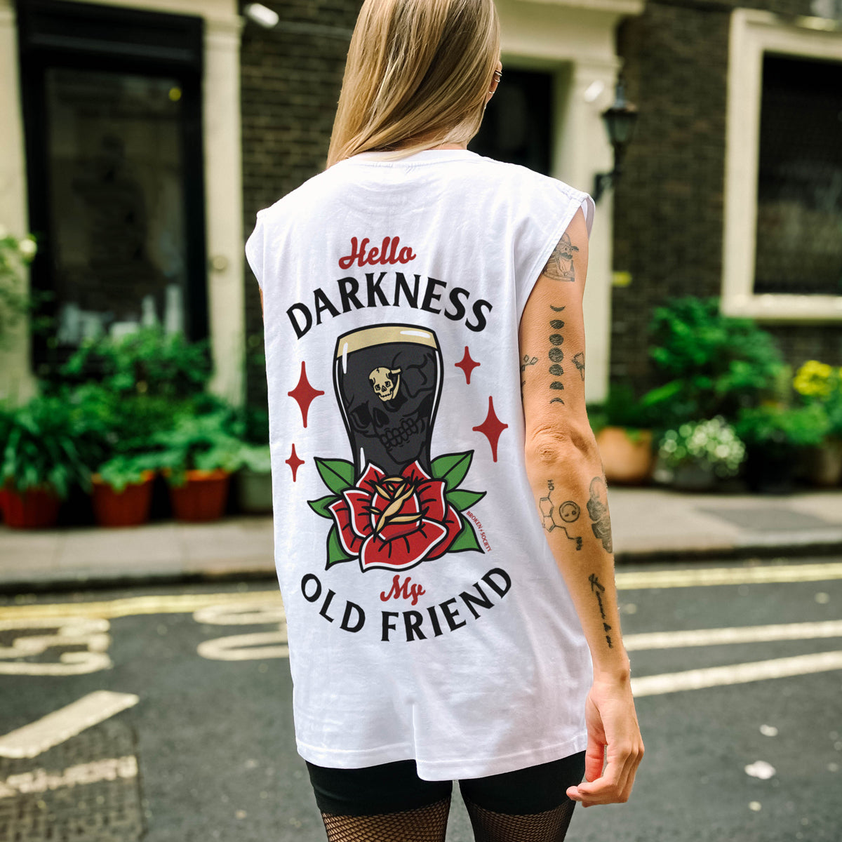 Hello Darkness Sleeveless T-Shirt (Unisex)-Tattoo Clothing, Tattoo Sleeveless T-Shirt, EP01S-Broken Society