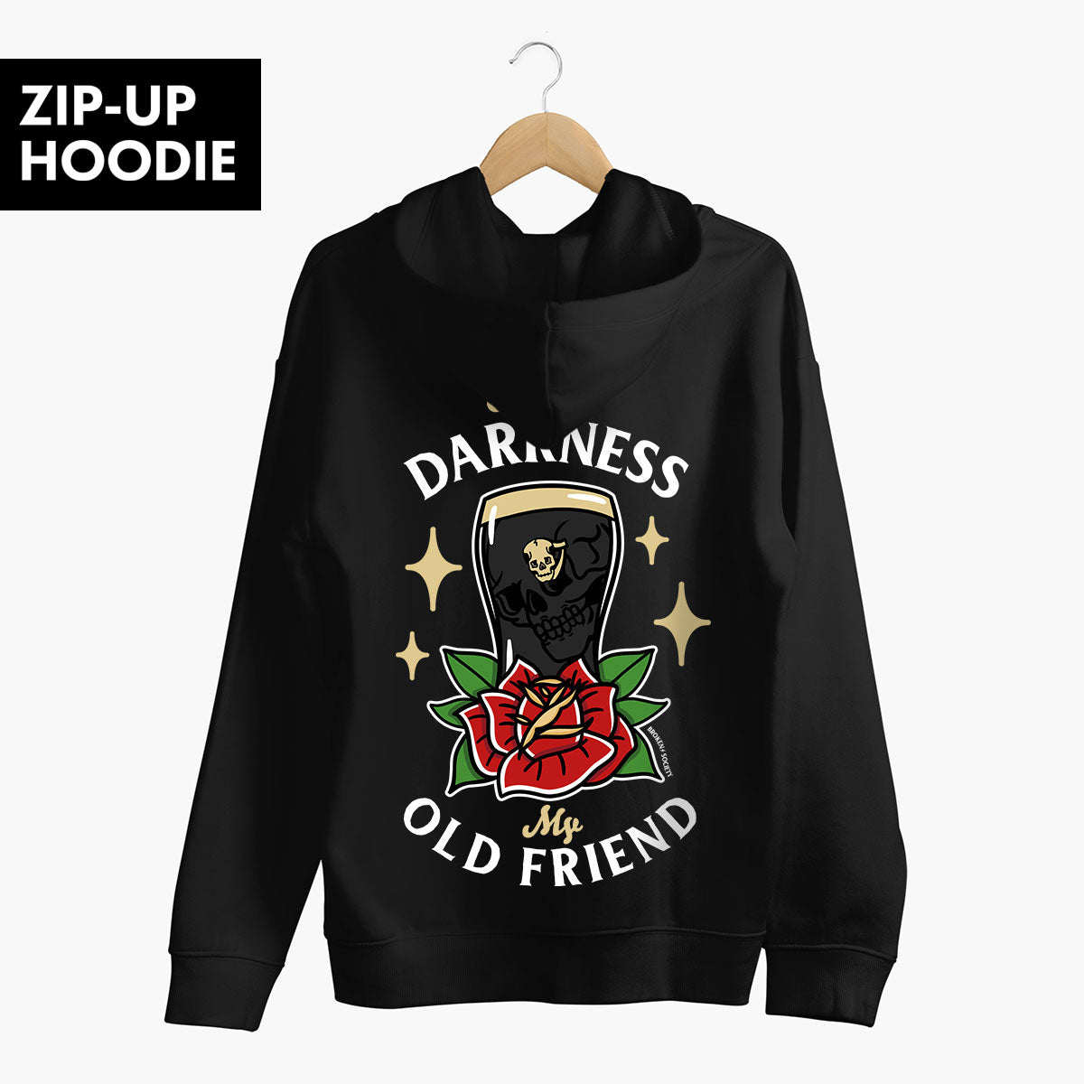 Hello Darkness Zip-Up Hoodie (Unisex)-Tattoo Clothing, Tattoo Zip-Up Hoodie, JH050-Broken Society