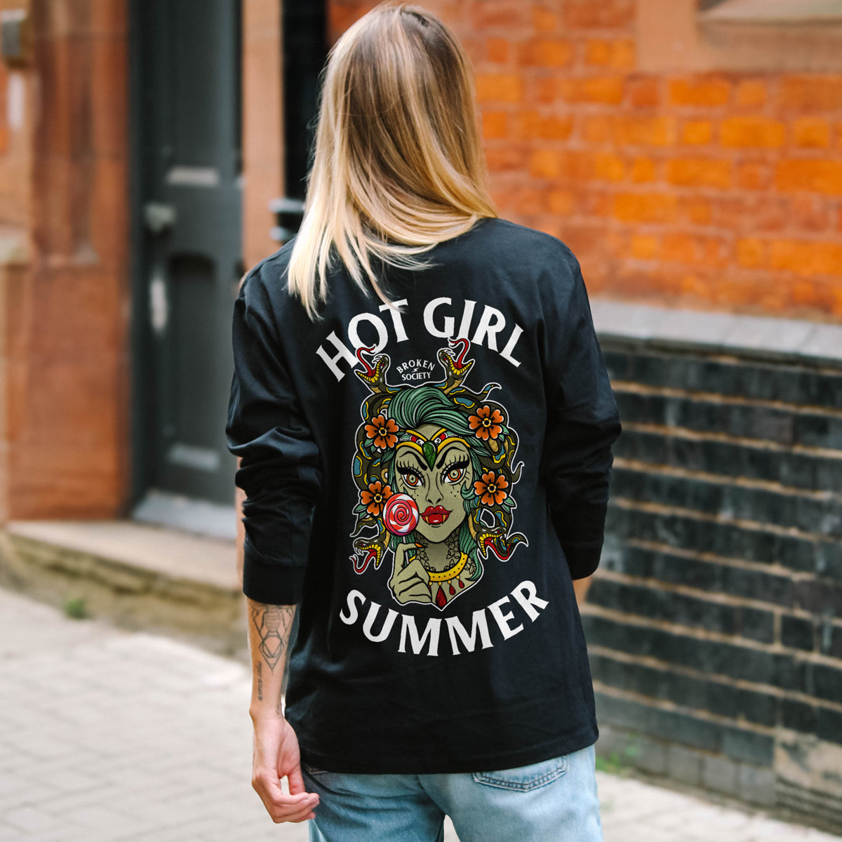 Hot Girl Summer Long Sleeve T-Shirt (Unisex)-Tattoo Clothing, Tattoo Long Sleeve T-Shirt, EP185L-Broken Society