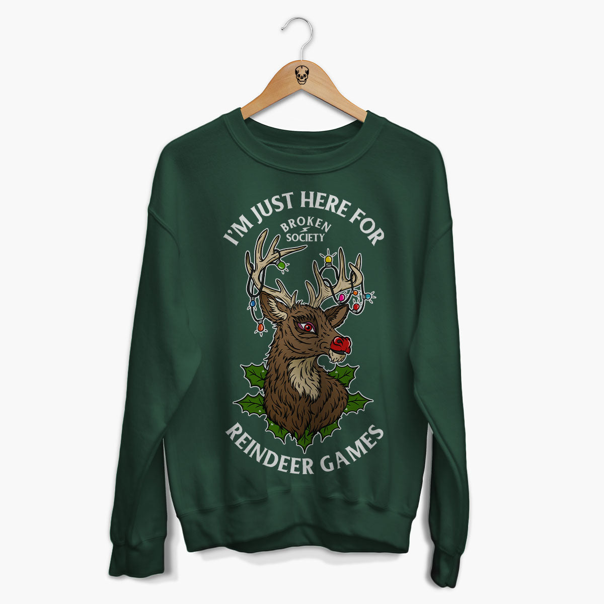 I'm Just Here For Reindeer Games Christmas Jumper (Unisex)-Tattoo Clothing, Tattoo Sweatshirt, JH030-Broken Society