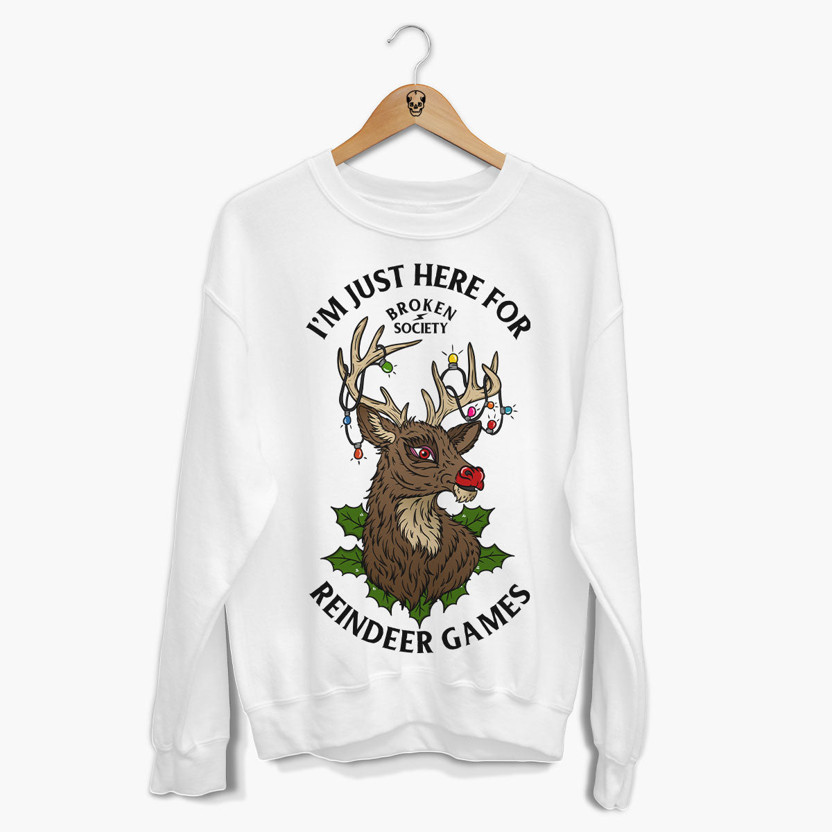 I'm Just Here For Reindeer Games Christmas Jumper (Unisex)-Tattoo Clothing, Tattoo Sweatshirt, JH030-Broken Society