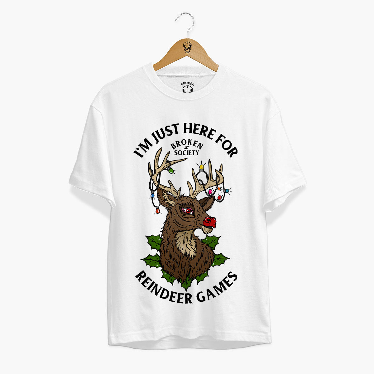 I'm Just Here For Reindeer Games Christmas T-Shirt (Unisex)-Tattoo Clothing, Tattoo T-Shirt, EP01-Broken Society