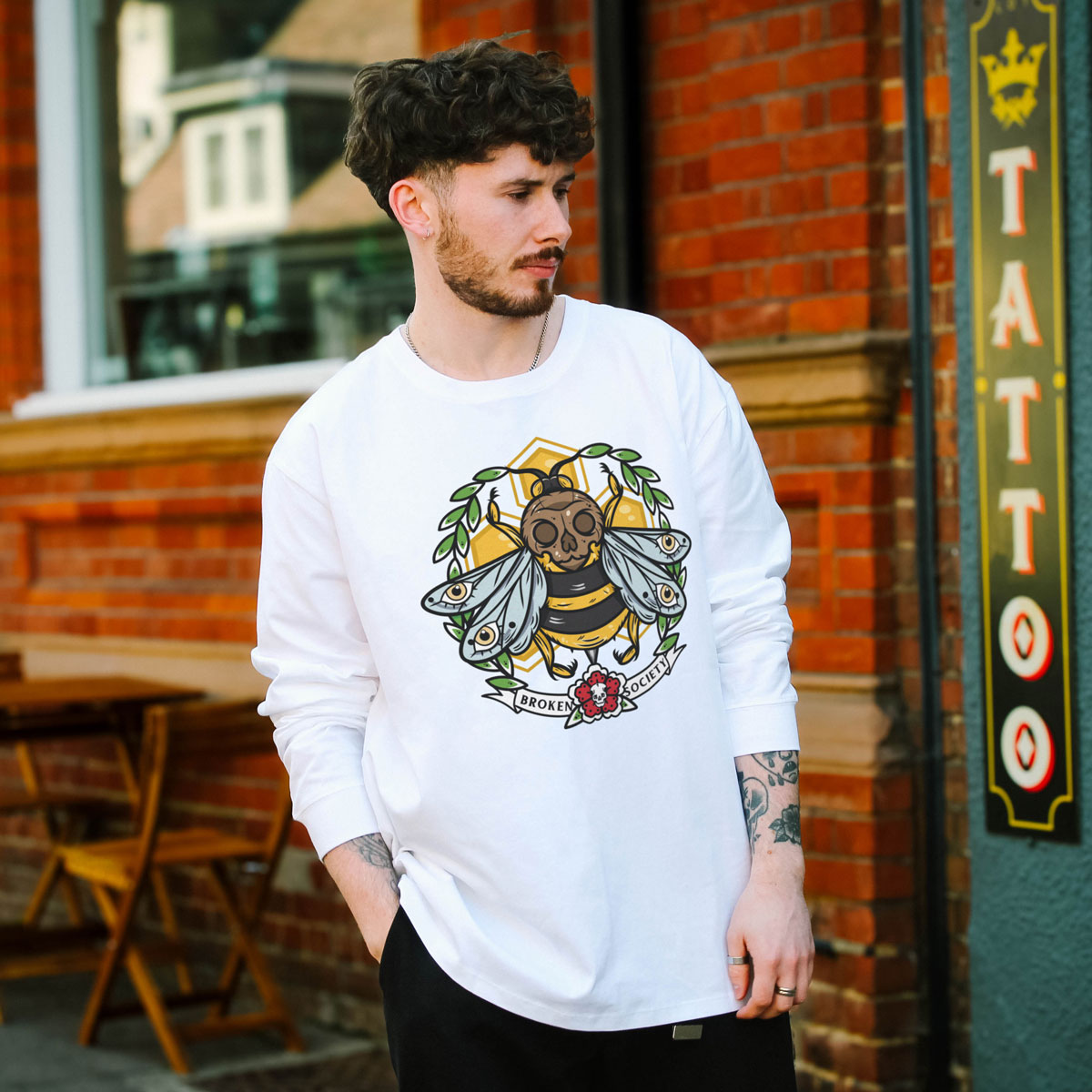 Killer Bee Long Sleeve T-Shirt (Unisex)-Tattoo Clothing, Tattoo Long Sleeve T-Shirt, EP185L-Broken Society