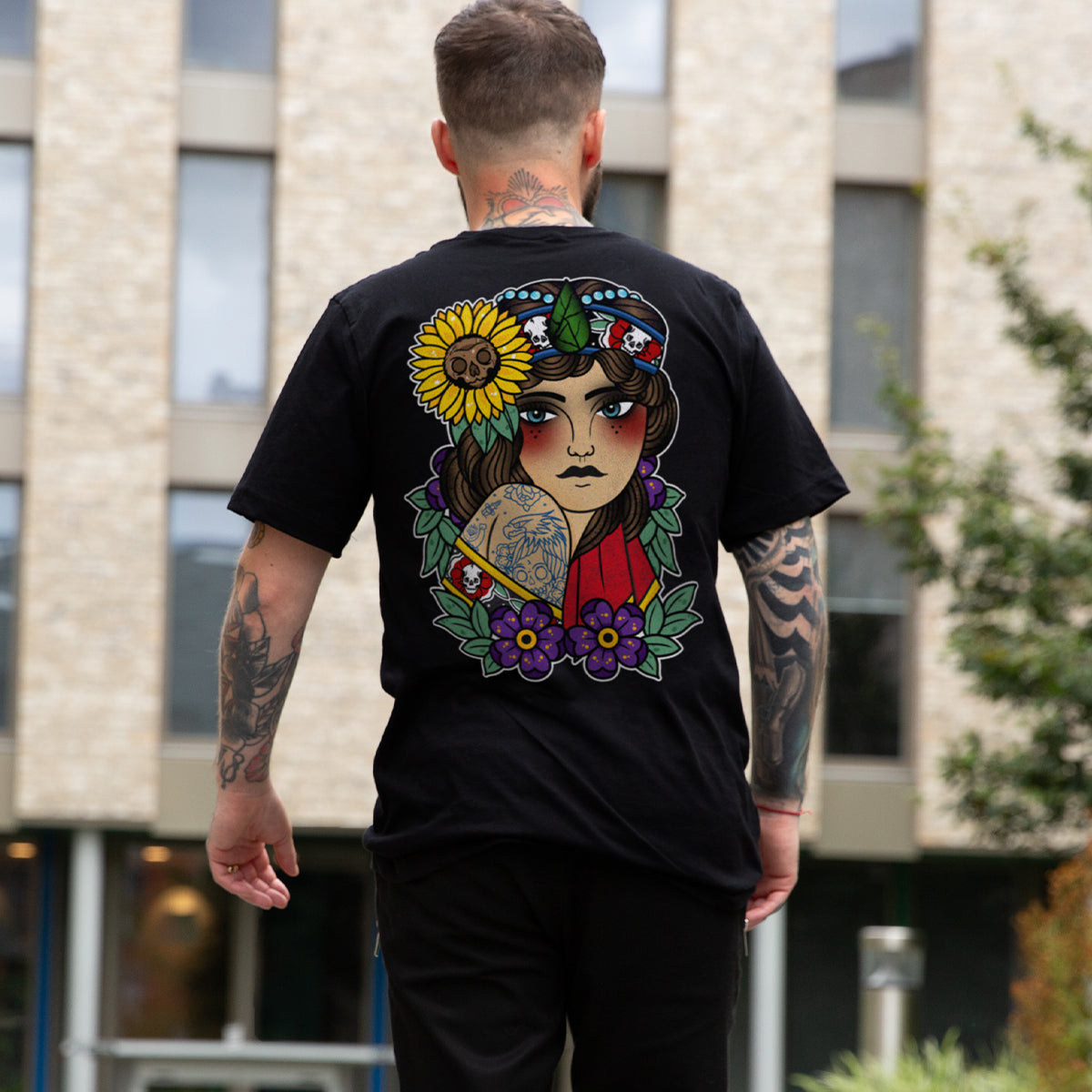 Lady Sunflower T-Shirt (Unisex)-Tattoo Clothing, Tattoo T-Shirt, EP01-Broken Society