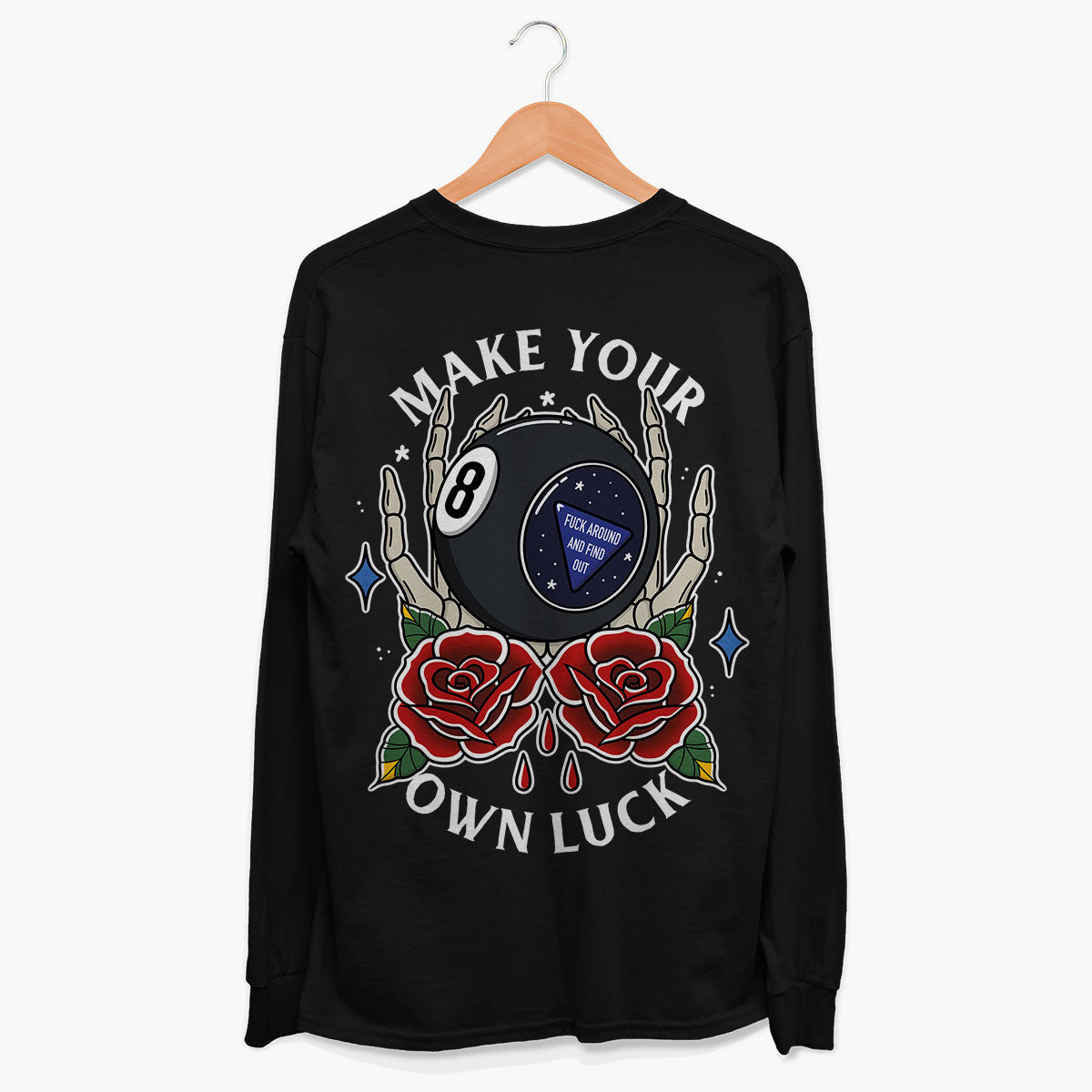 Magic 8 Ball Long Sleeve T-Shirt (Unisex)-Tattoo Clothing, Tattoo Long Sleeve T-Shirt, EP185L-Broken Society