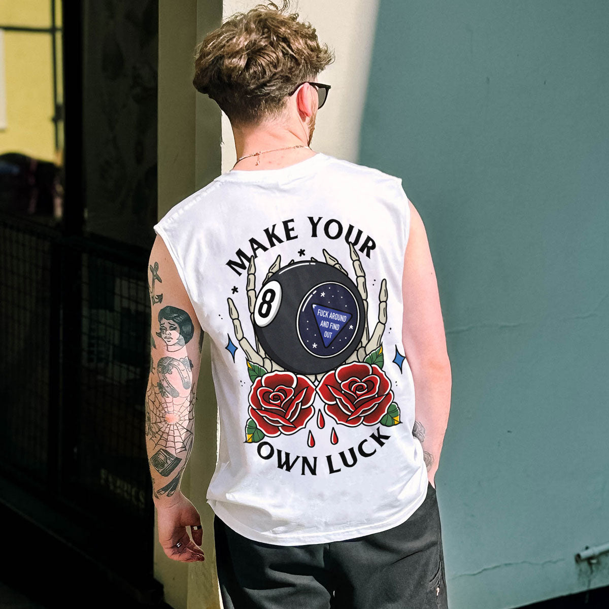 Magic 8 Ball Sleeveless T-Shirt (Unisex)-Tattoo Clothing, Tattoo Sleeveless T-Shirt, EP01S-Broken Society