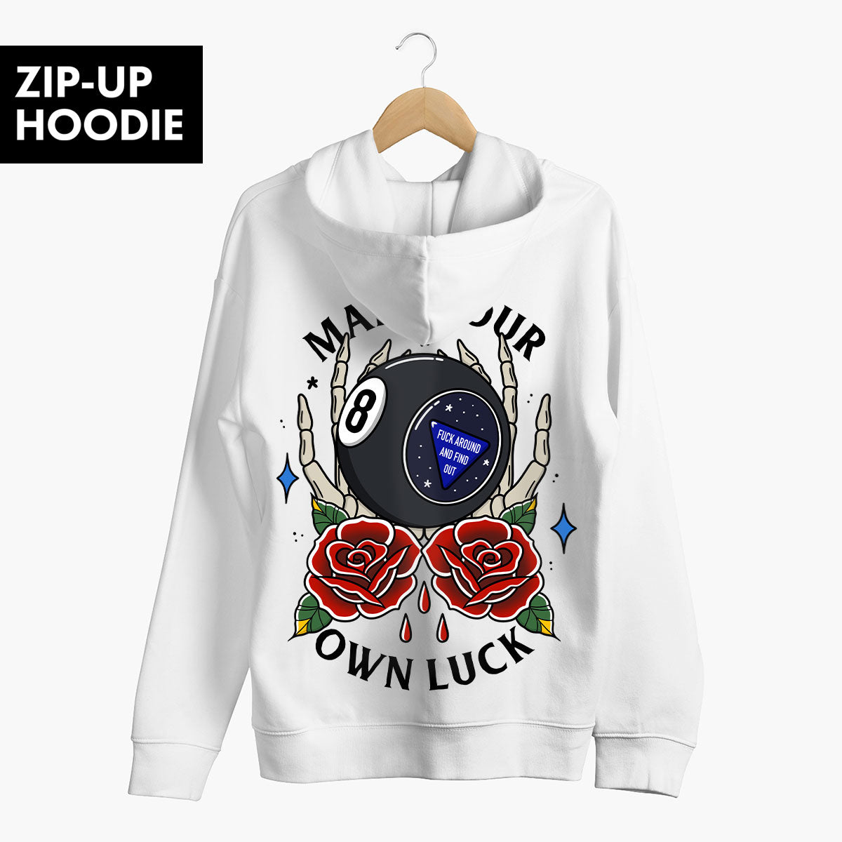 Magic 8 Ball Zip-Up Hoodie (Unisex)-Tattoo Clothing, Tattoo Zip-Up Hoodie, JH050-Broken Society