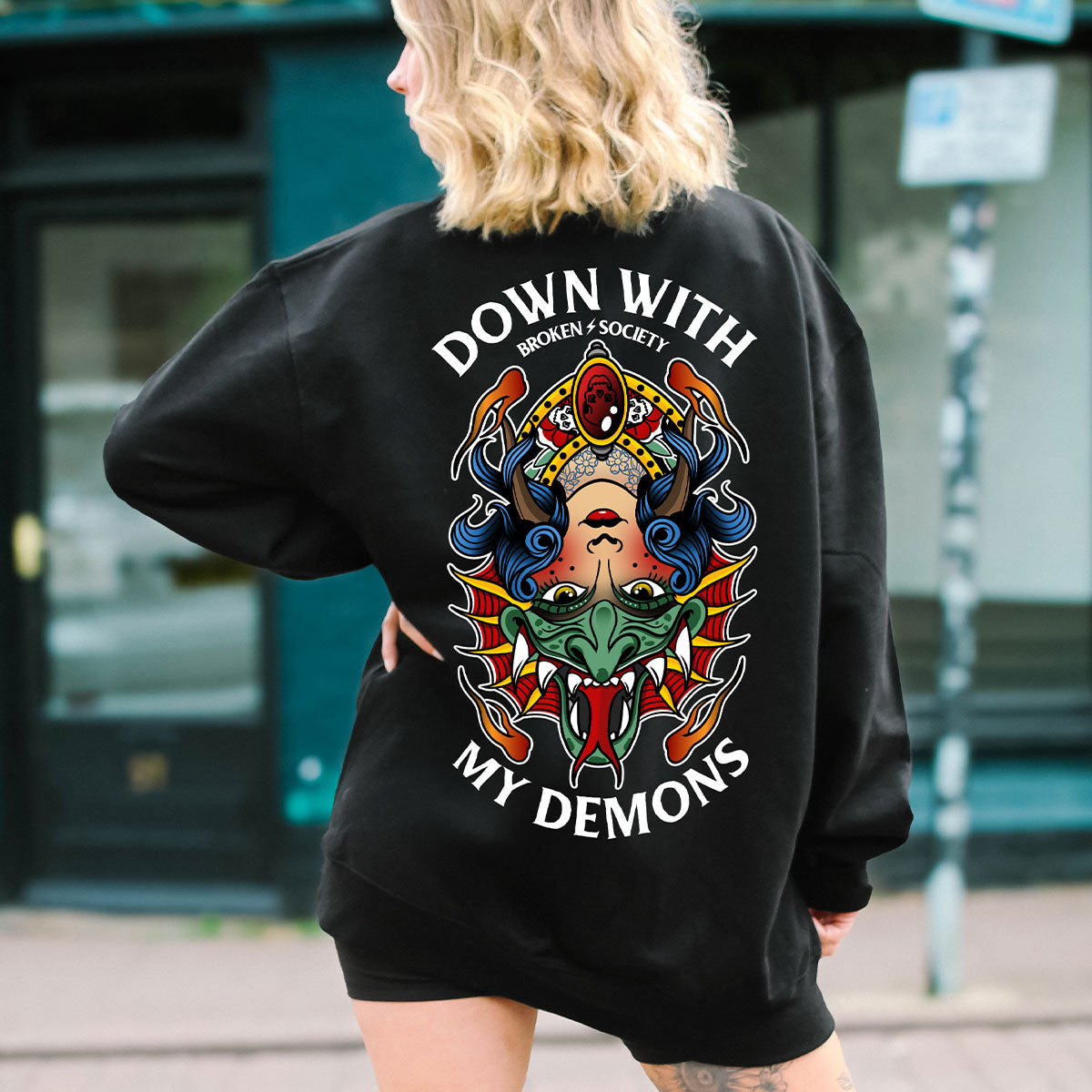 My Demons Are Down Sweatshirt (Unisex)-Tattoo Clothing, Tattoo Sweatshirt, JH030-Broken Society