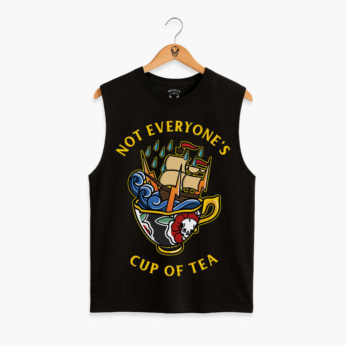 Not Everyone's Cup Of Tea Front Print Sleeveless T-Shirt (Unisex)-Tattoo Clothing, Tattoo Sleeveless T-Shirt, EP01S-Broken Society