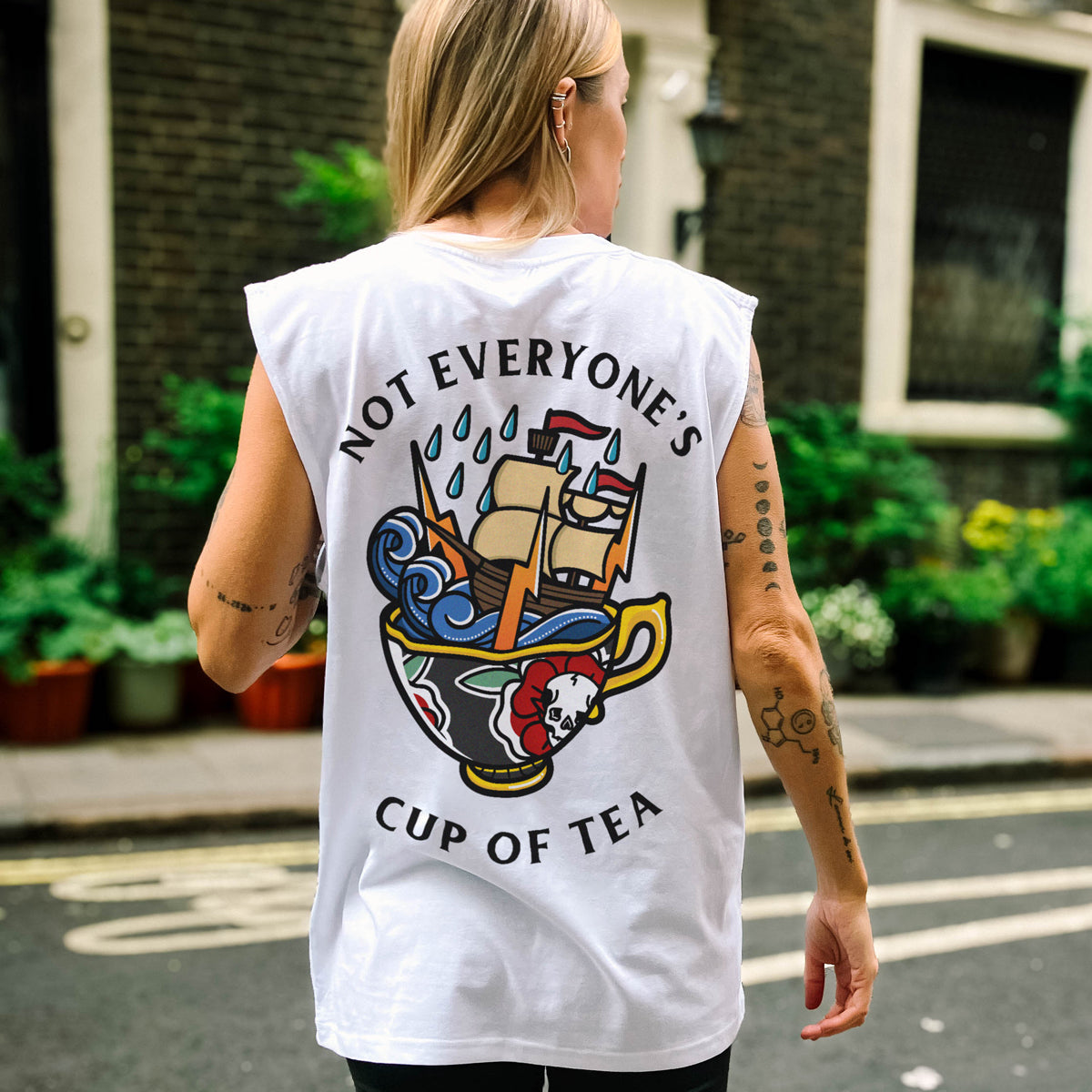 Not Everyone's Cup Of Tea Sleeveless T-Shirt (Unisex)-Tattoo Clothing, Tattoo Sleeveless T-Shirt, EP01S-Broken Society