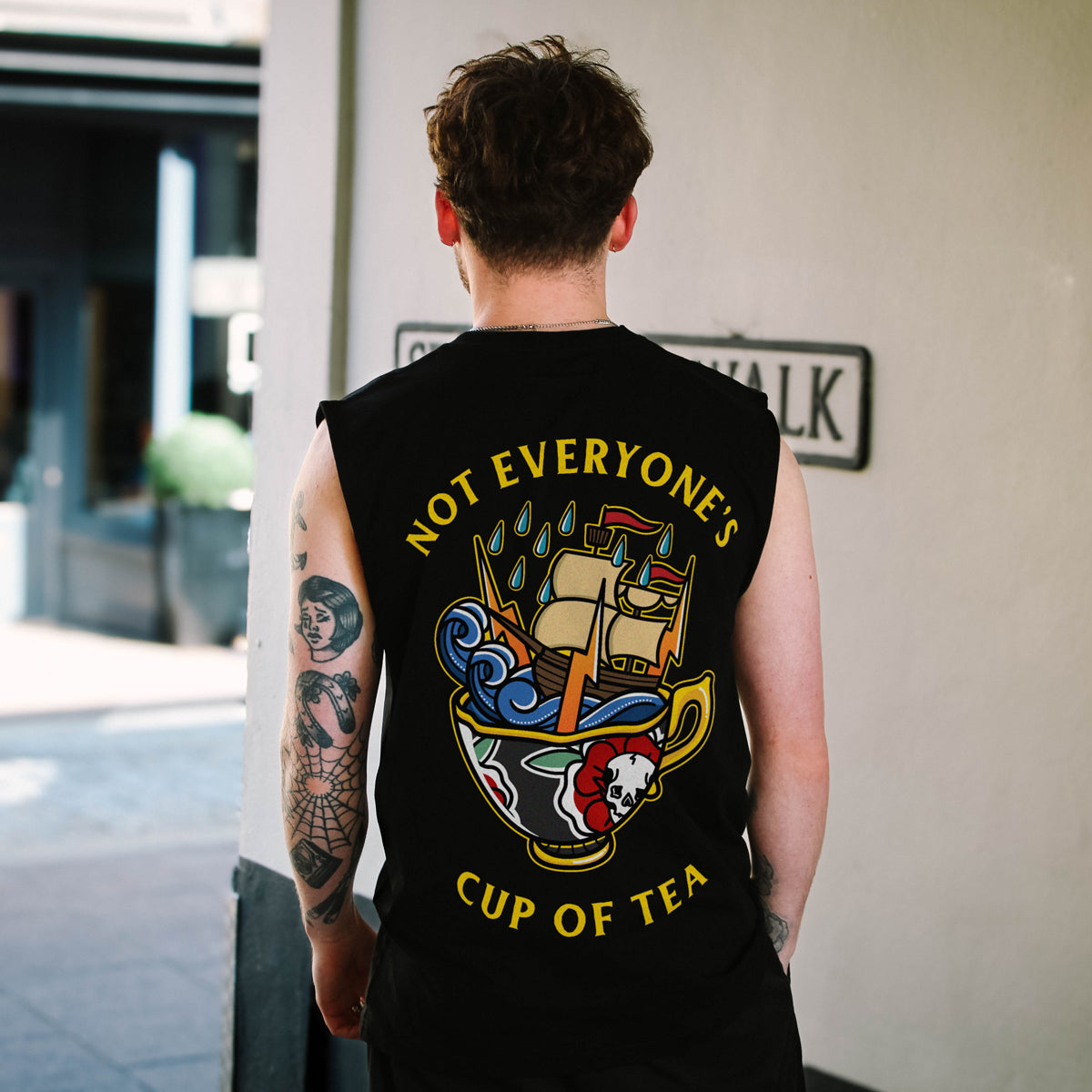 Not Everyone's Cup Of Tea Sleeveless T-Shirt (Unisex)-Tattoo Clothing, Tattoo Sleeveless T-Shirt, EP01S-Broken Society