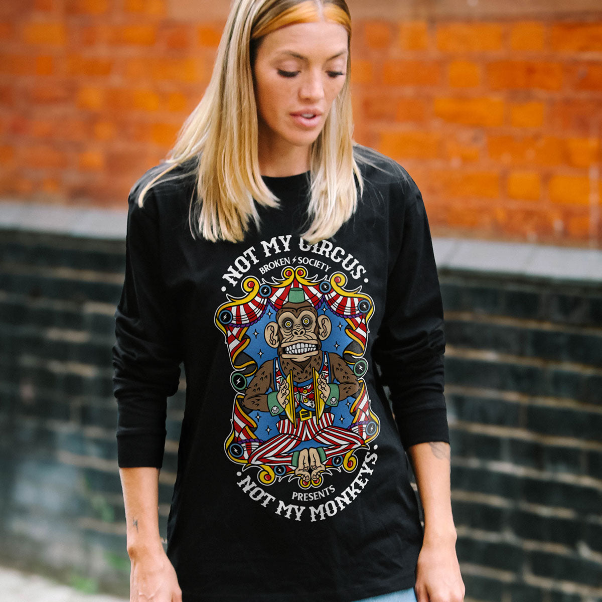 Not My Circus Front Print Long Sleeve T-Shirt (Unisex)-Tattoo Clothing, Tattoo Long Sleeve T-Shirt, EP185L-Broken Society