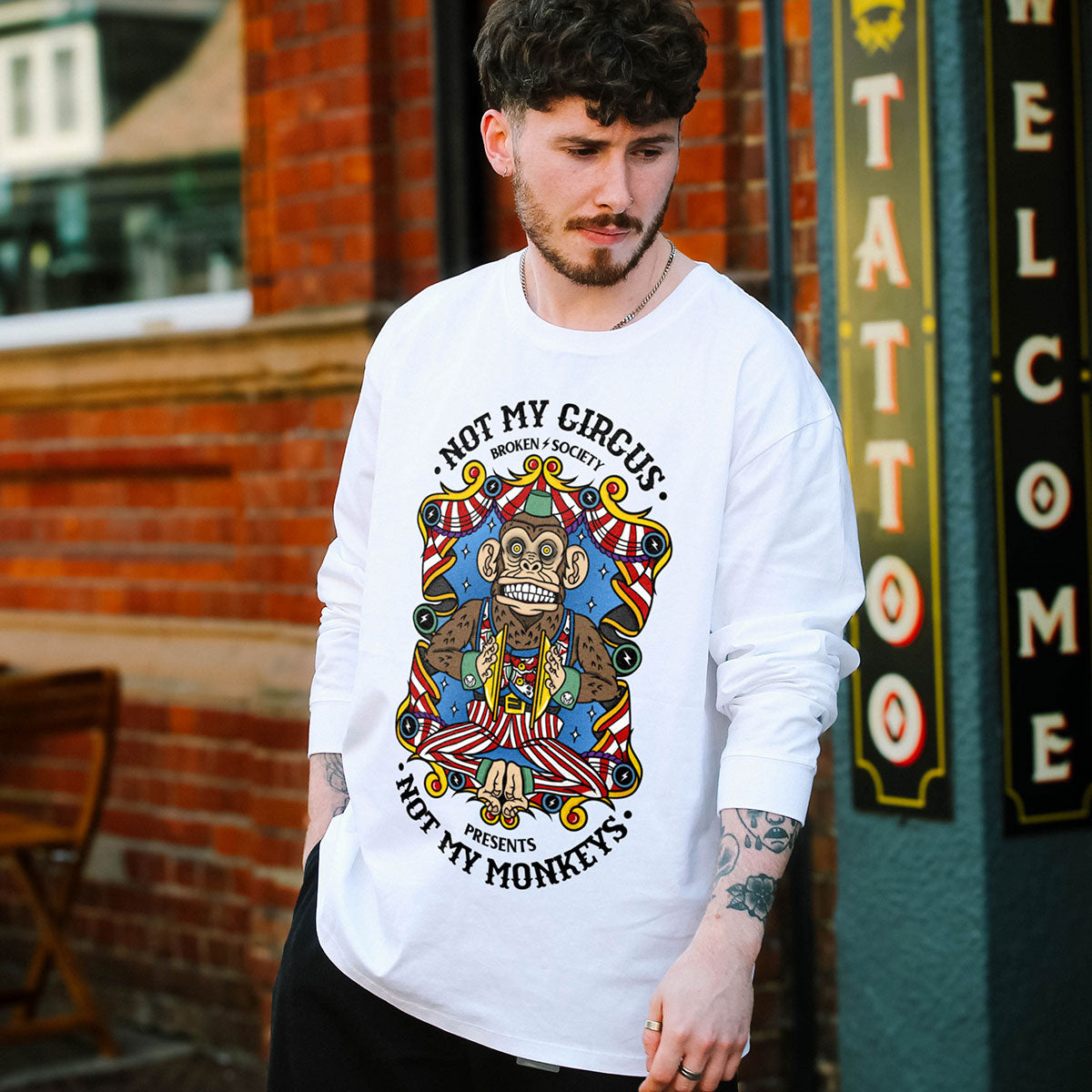 Not My Circus Front Print Long Sleeve T-Shirt (Unisex)-Tattoo Clothing, Tattoo Long Sleeve T-Shirt, EP185L-Broken Society