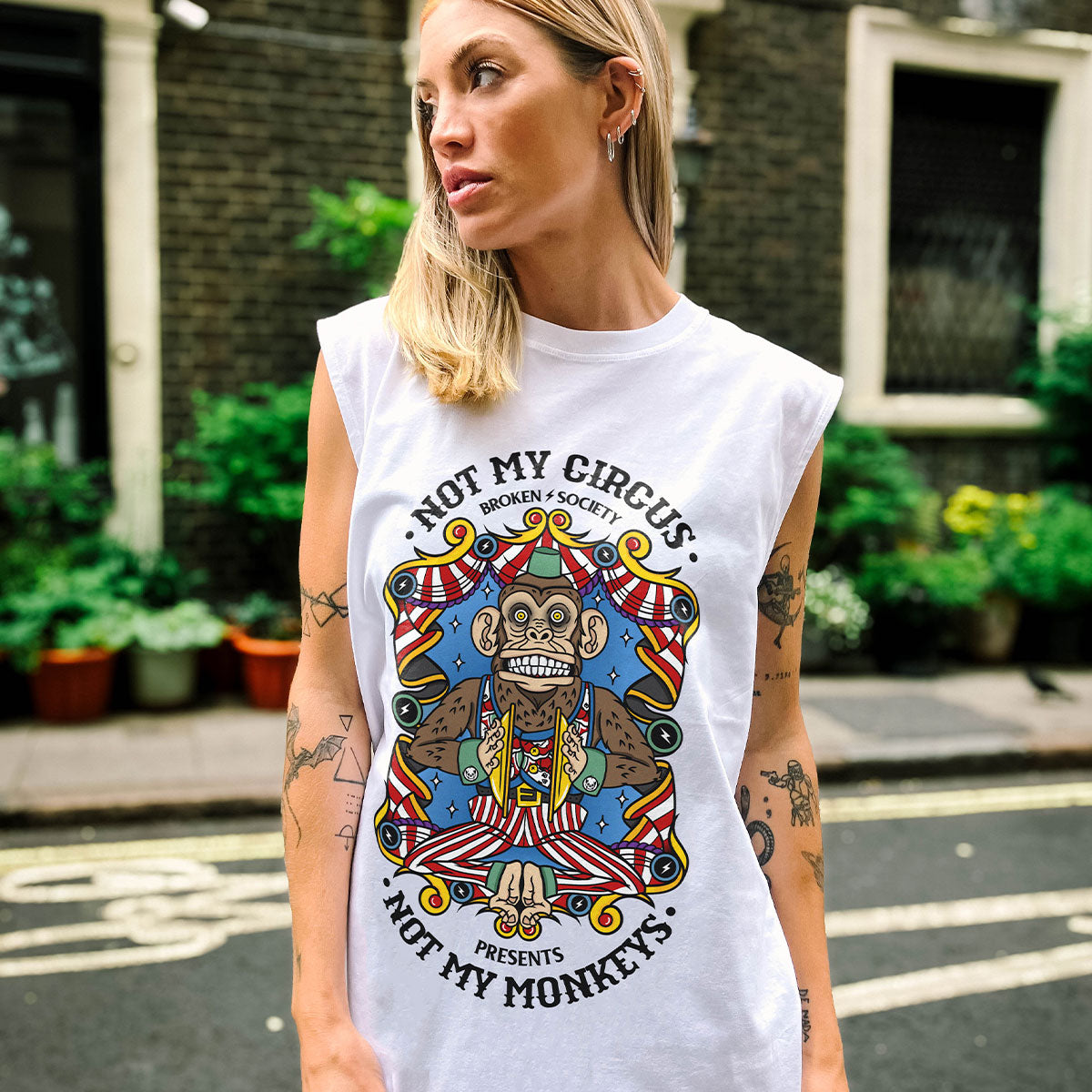 Not My Circus Front Print Sleeveless T-Shirt (Unisex)-Tattoo Clothing, Tattoo Sleeveless T-Shirt, EP01S-Broken Society