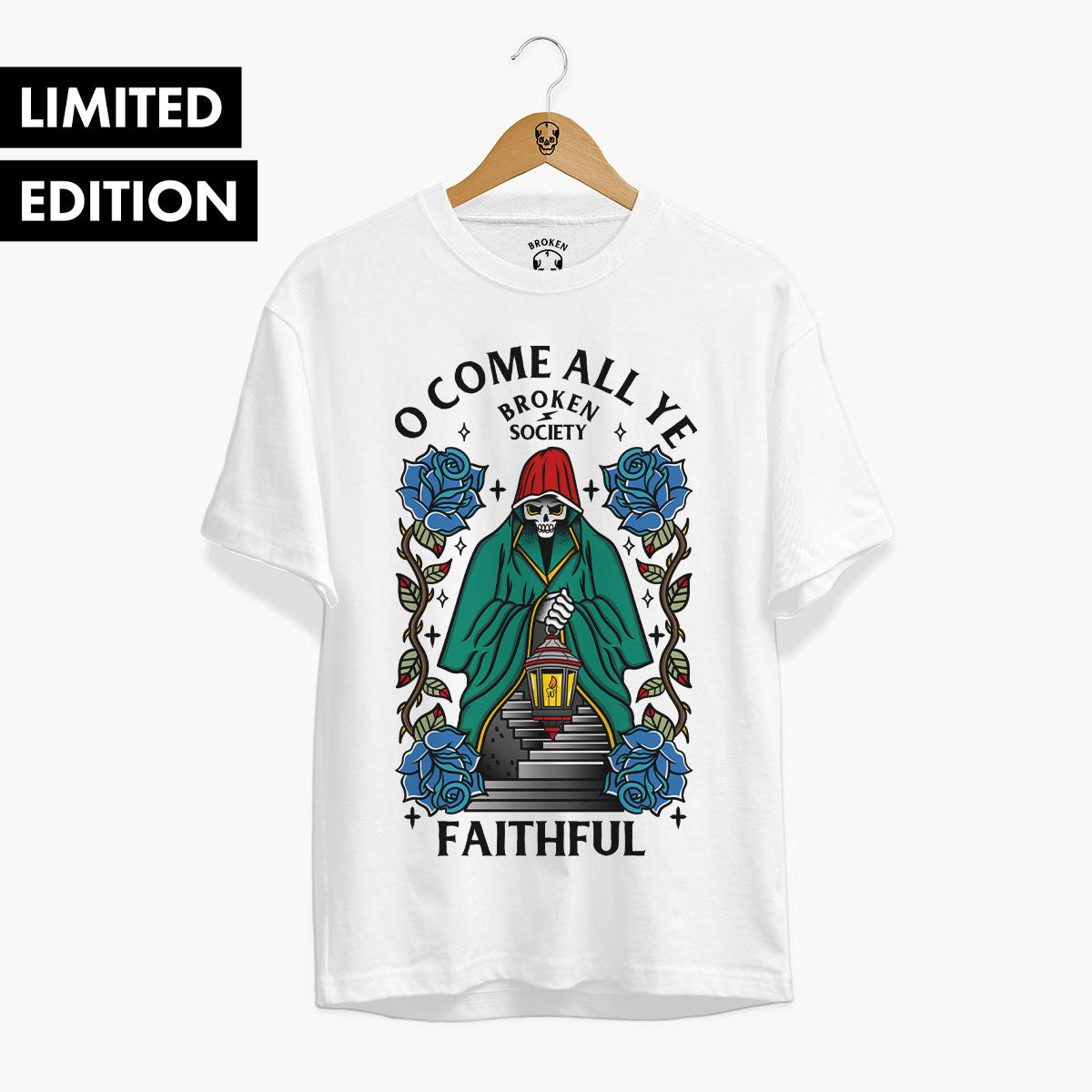 O Come All Ye Faithful Front Print Christmas T-Shirt (Unisex)-Tattoo Clothing, Tattoo T-Shirt, EP01-Broken Society