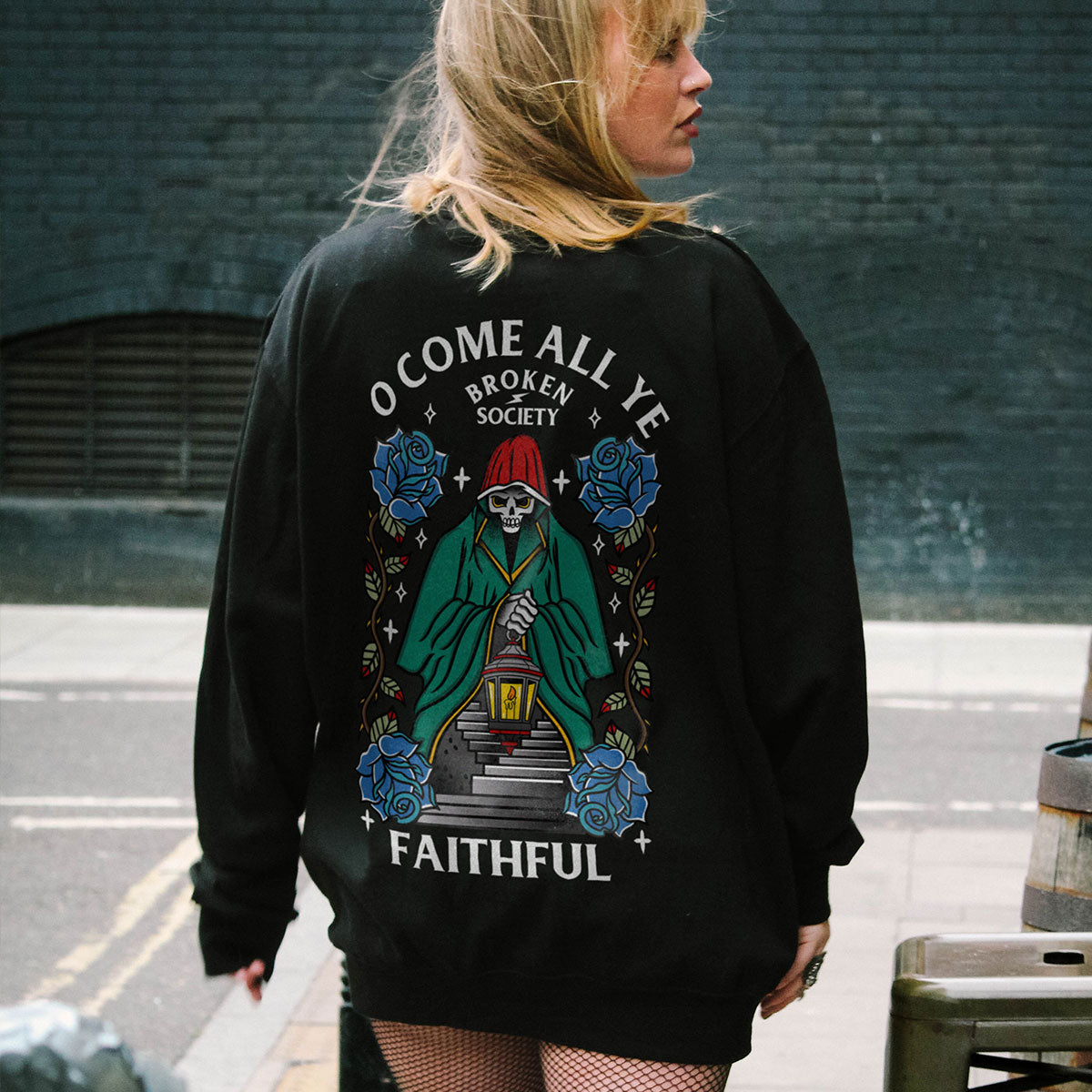 O Come All Ye Faithful Sweatshirt (Unisex)-Tattoo Clothing, Tattoo Sweatshirt, JH030-Broken Society