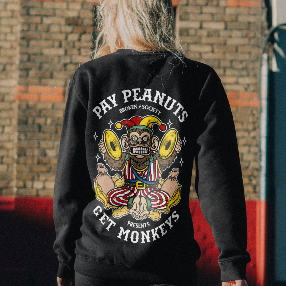 Pay Peanuts Sweatshirt (Unisex)-Tattoo Clothing, Tattoo Sweatshirt, JH030-Broken Society