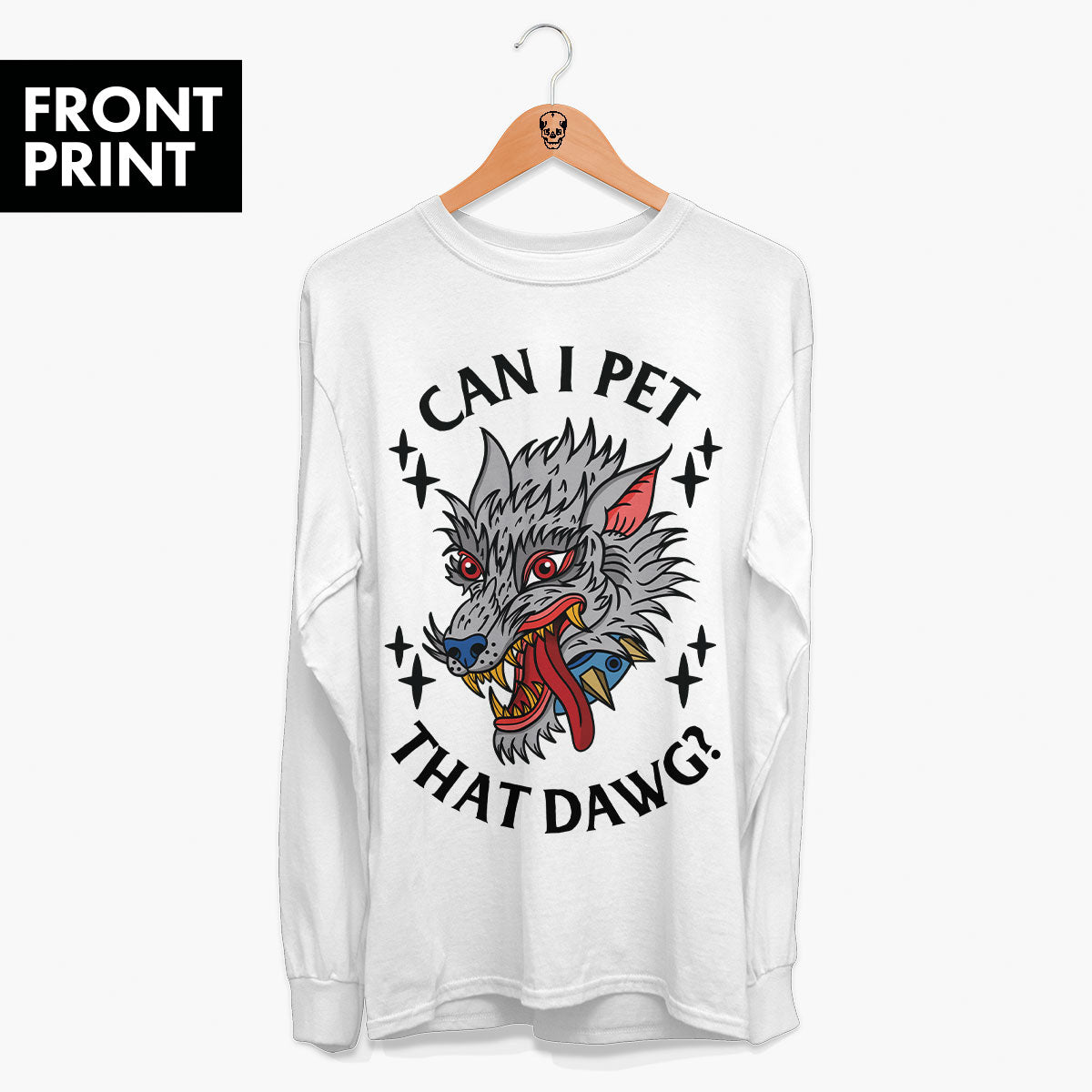 Pet That Dawg Front Print Long Sleeve T-Shirt (Unisex)-Tattoo Clothing, Tattoo Long Sleeve T-Shirt, EP185L-Broken Society