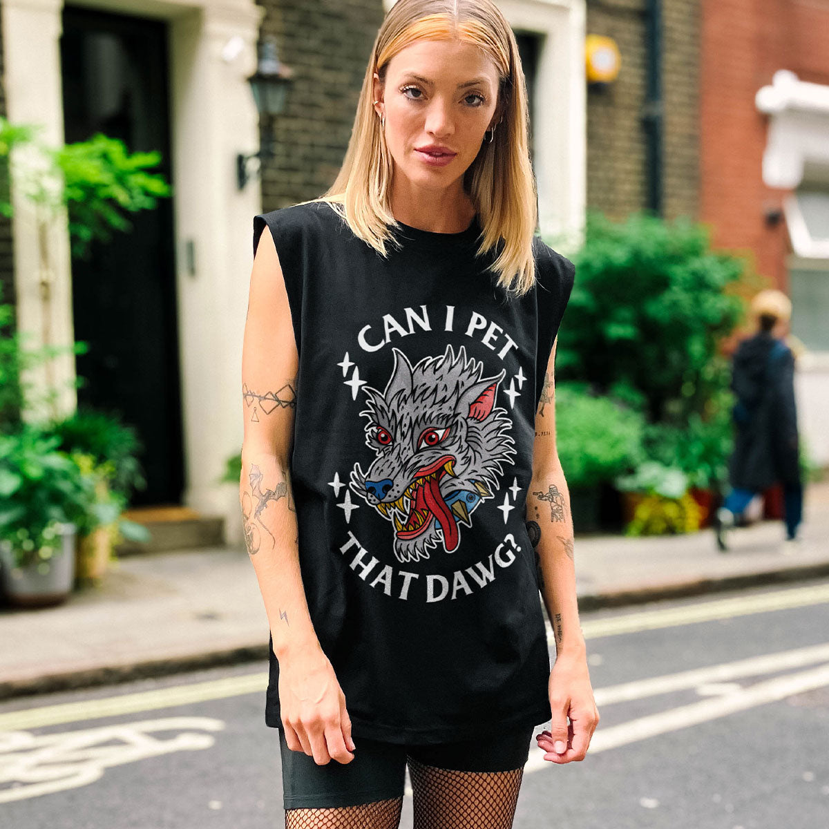 Pet That Dawg Front Print Sleeveless T-Shirt (Unisex)-Tattoo Clothing, Tattoo Sleeveless T-Shirt, EP01S-Broken Society
