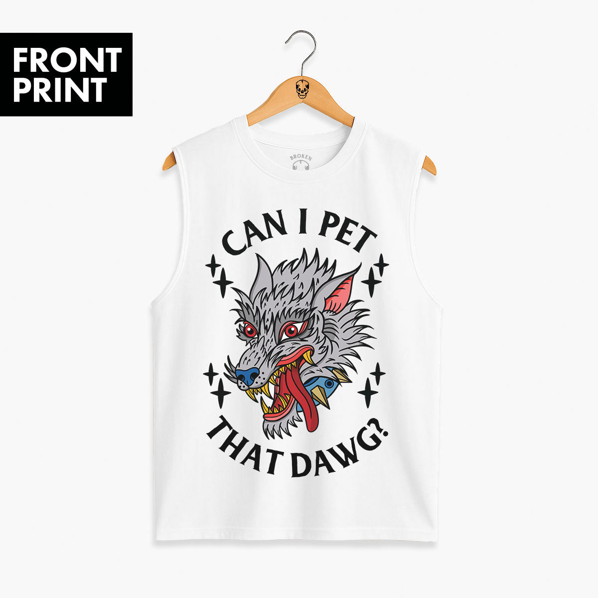 Pet That Dawg Front Print Sleeveless T-Shirt (Unisex)-Tattoo Clothing, Tattoo Sleeveless T-Shirt, EP01S-Broken Society
