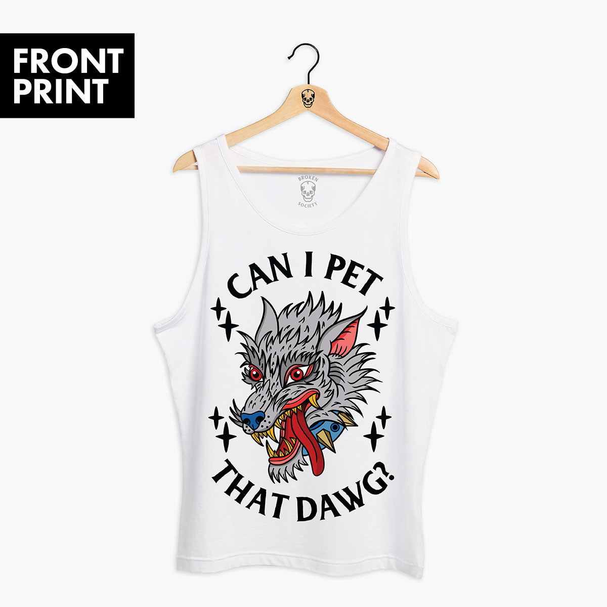 Pet That Dawg Front Print Tank (Unisex)-Tattoo Clothing, Tattoo Tank, 03980-Broken Society